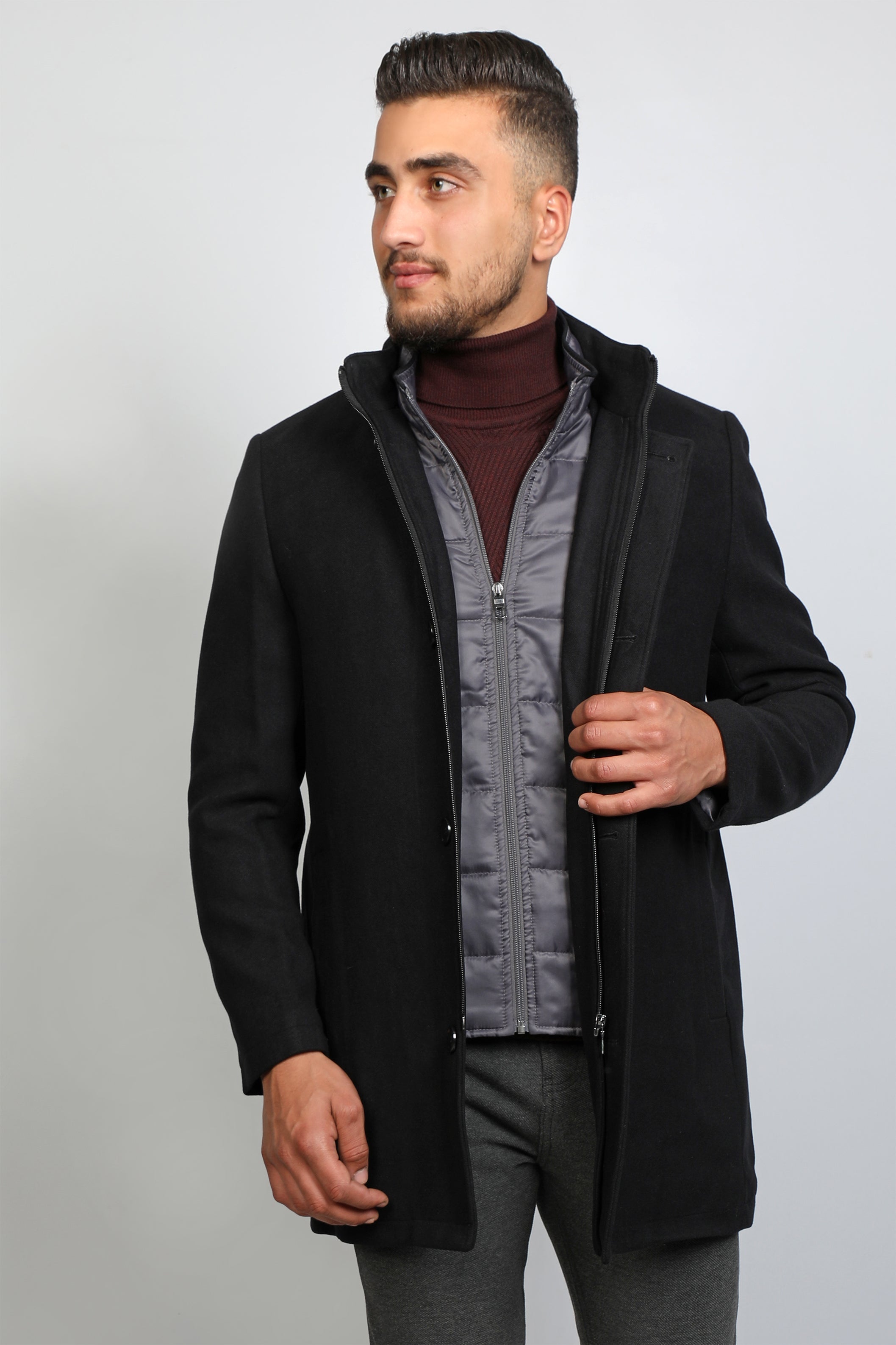 Men Double Phased Stylish Black Coat