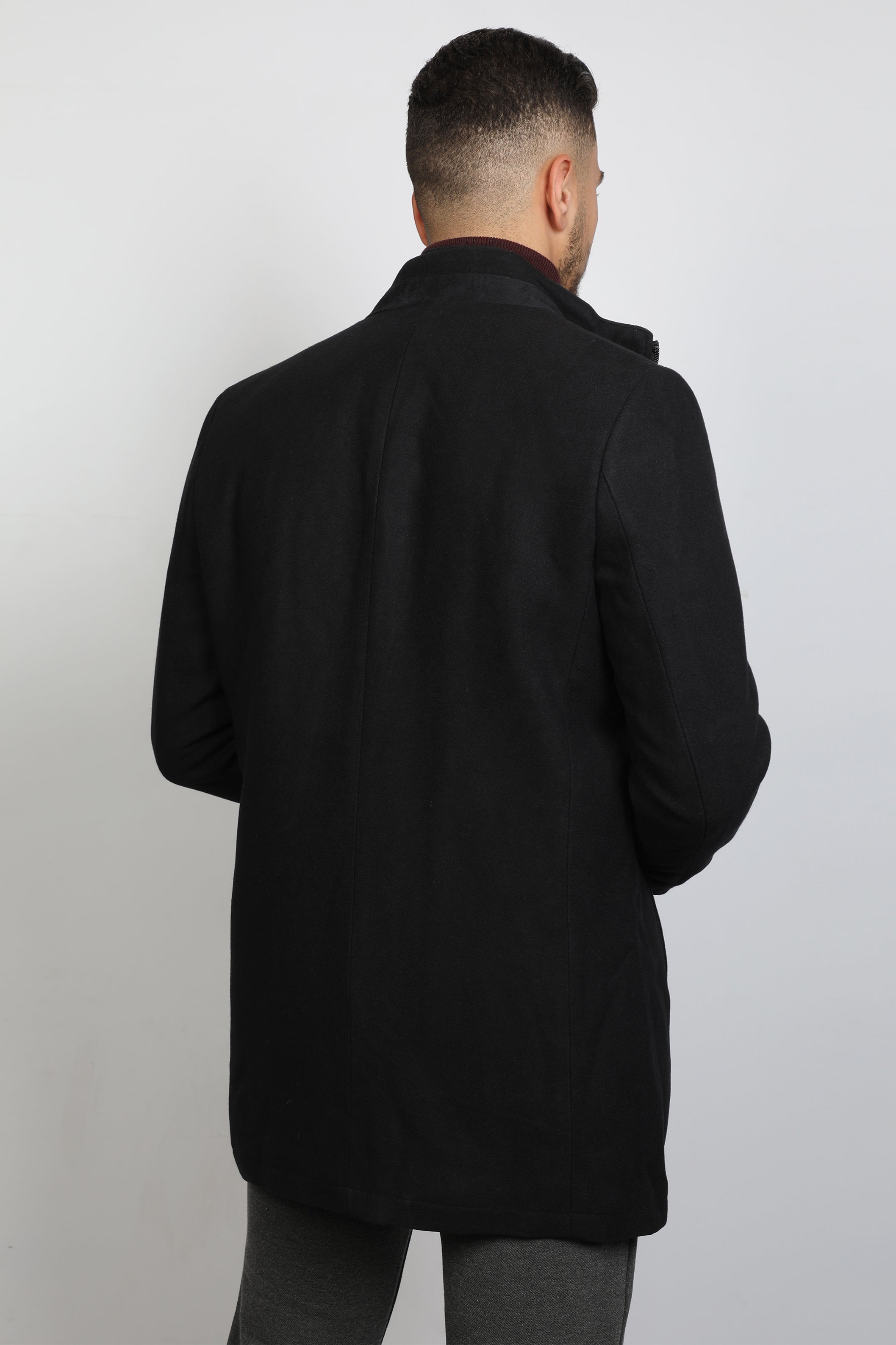 Men Double Phased Stylish Black Coat