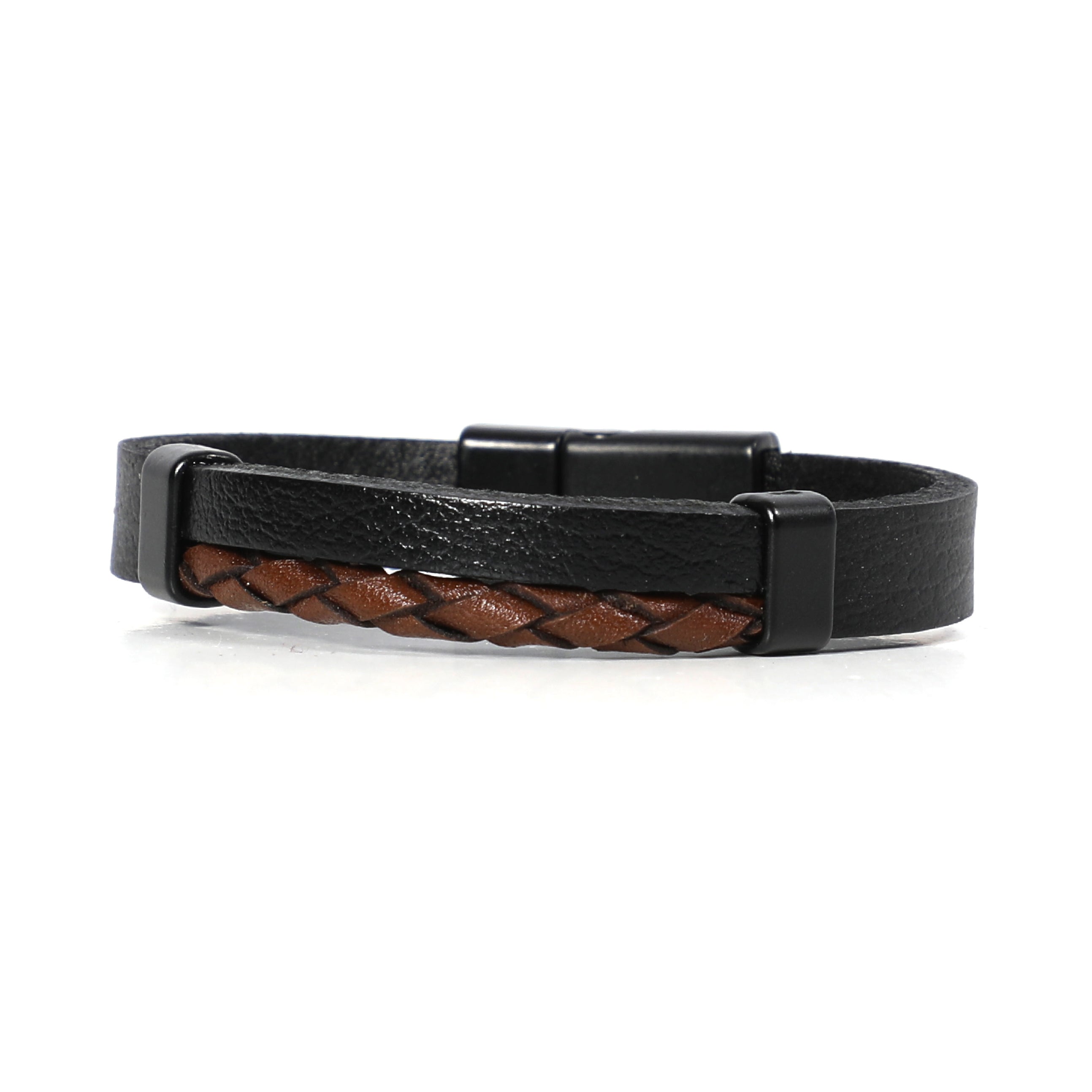 Men Black And Brown Leather Designed Bracelet