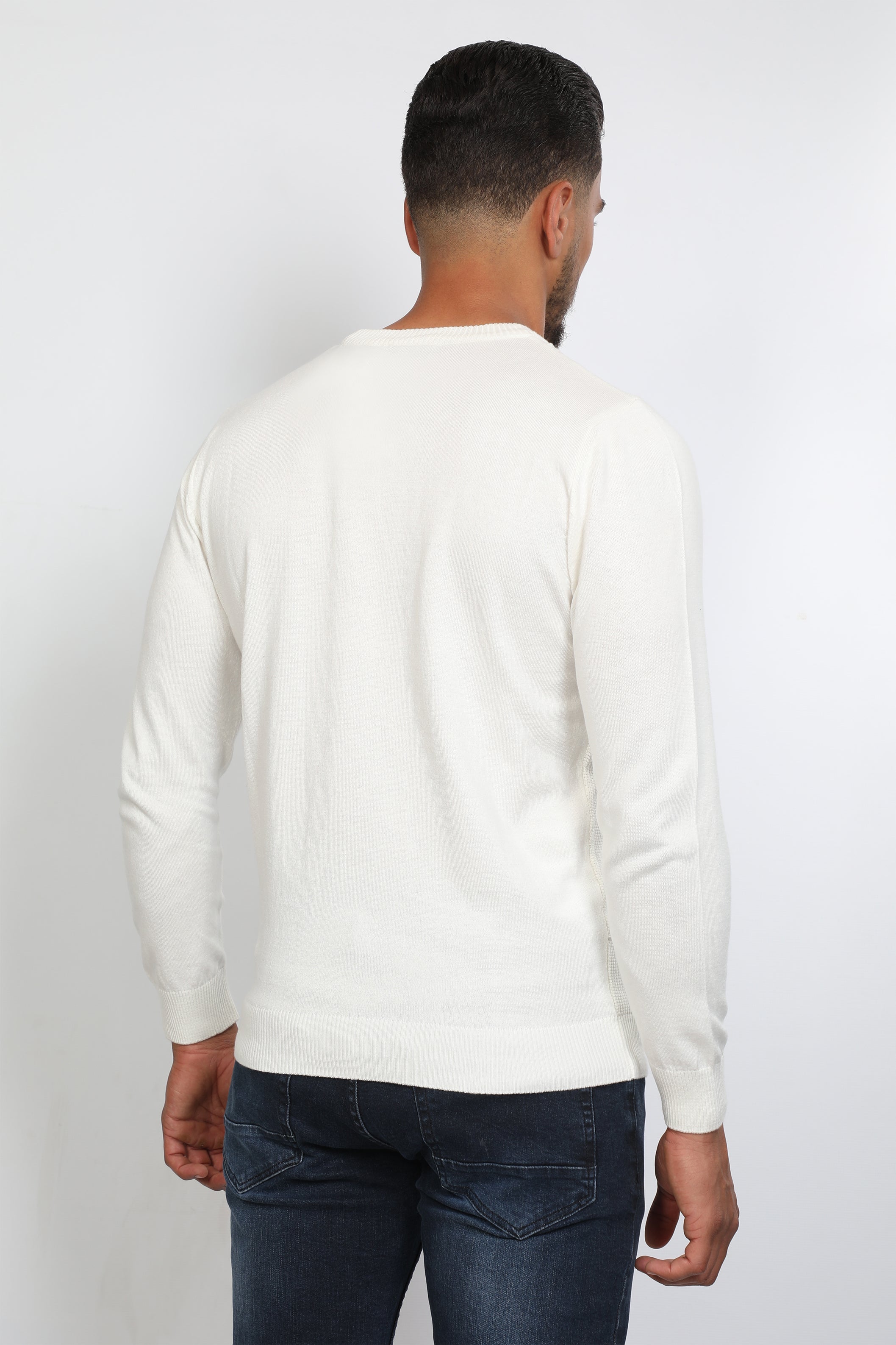 Men Lined Designed White Sweater