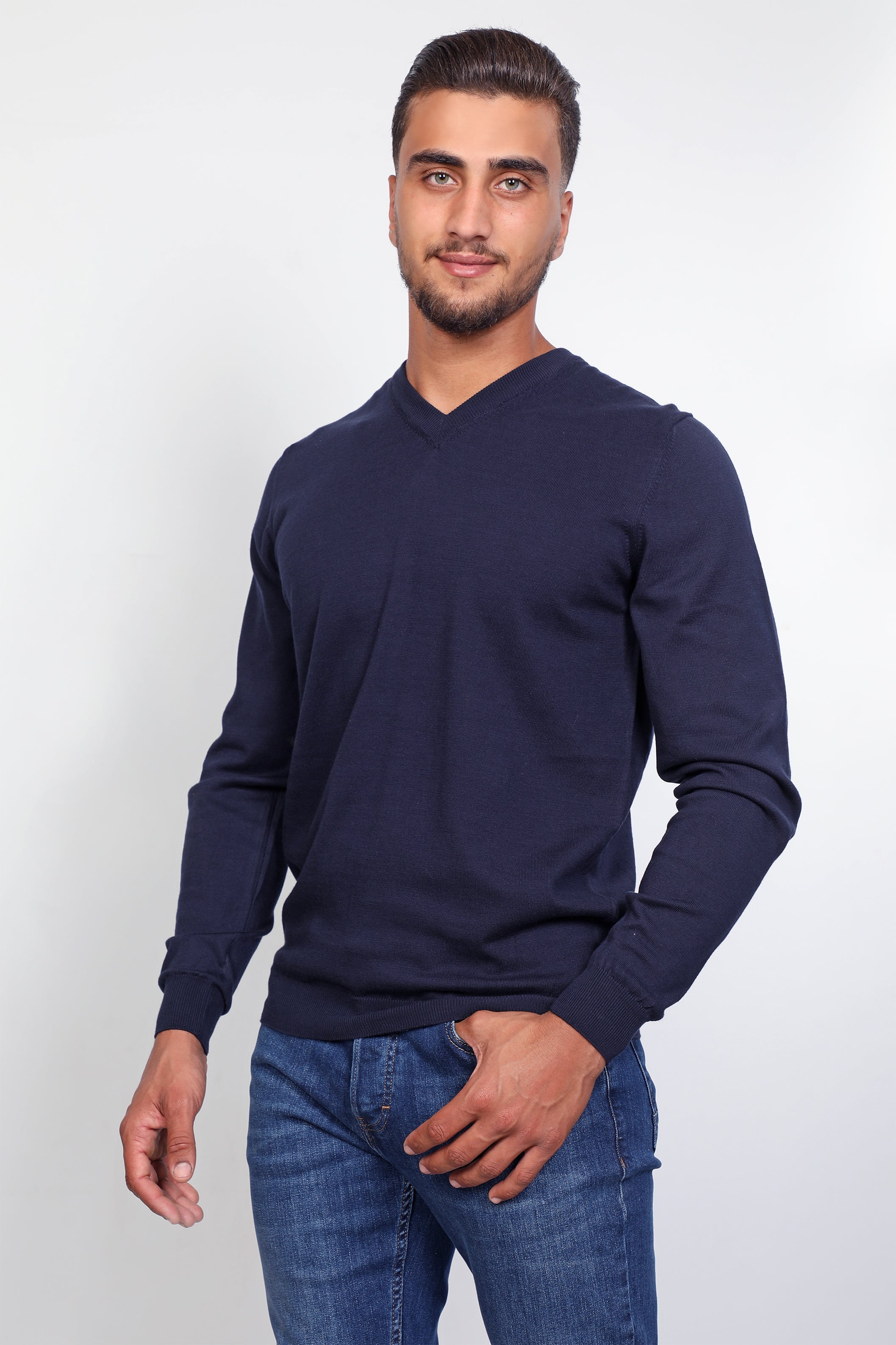 Men Basic V-Neck Navy Sweater