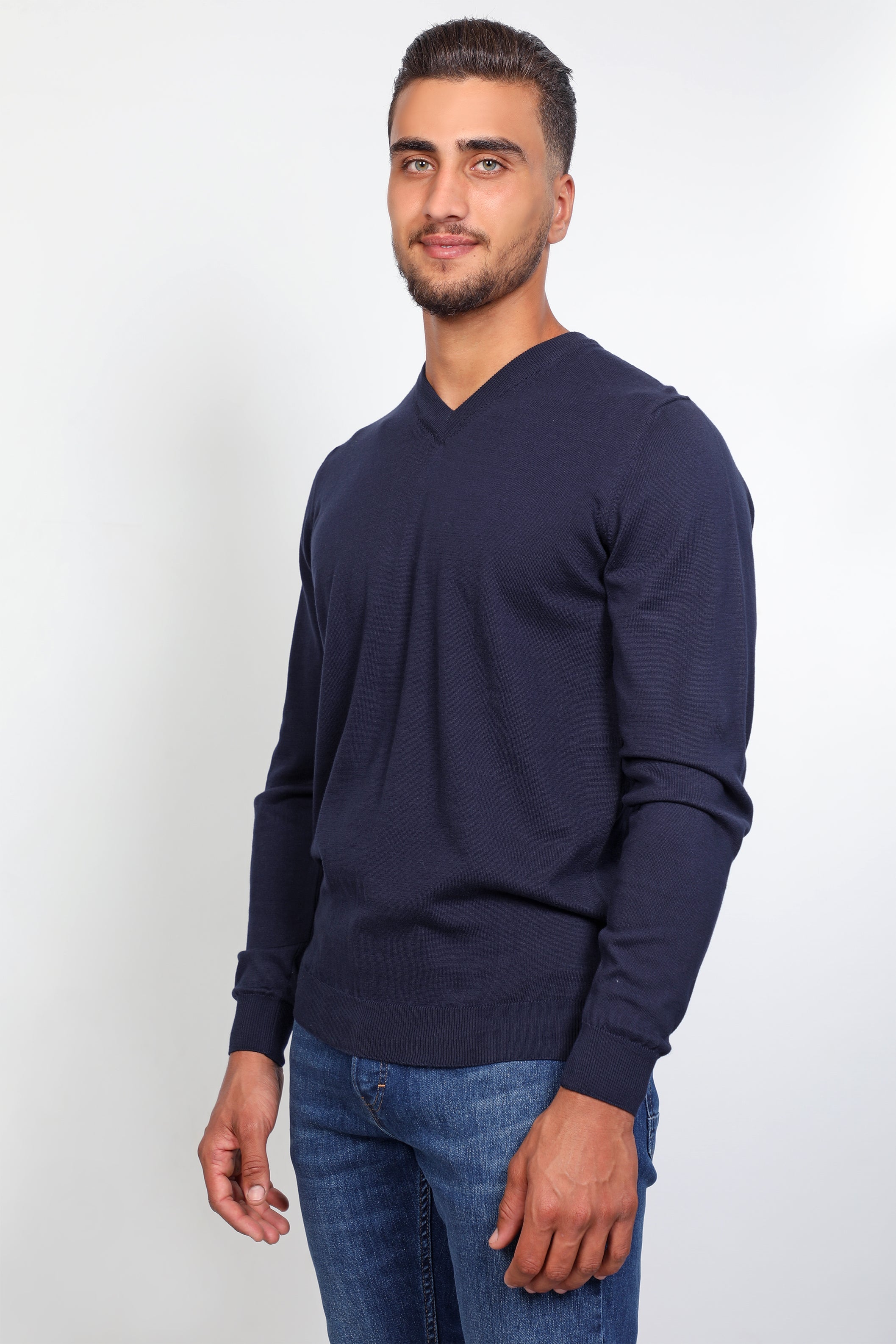 Men Basic V-Neck Navy Sweater