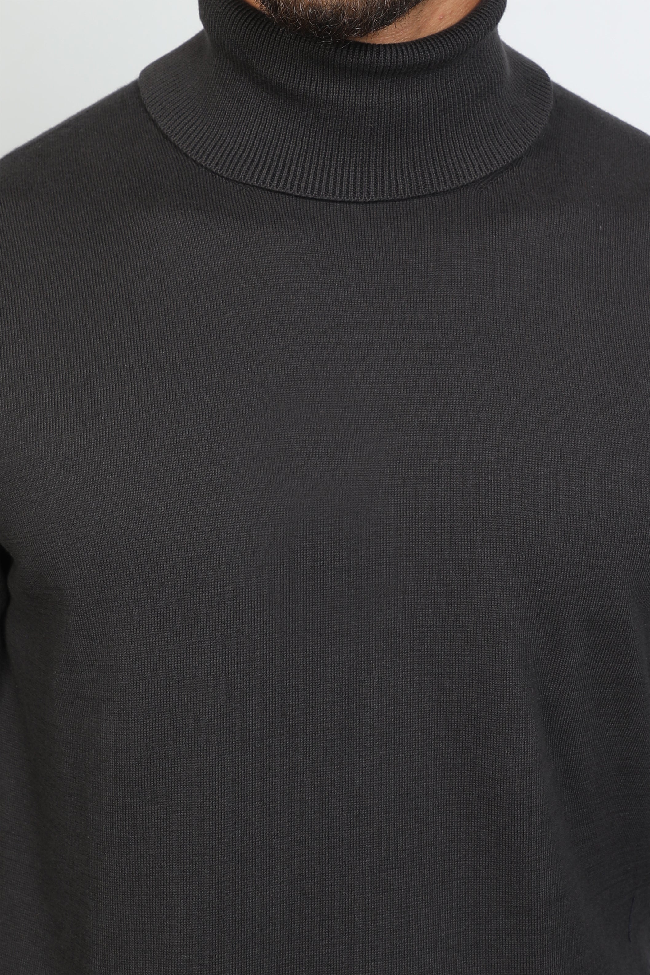 Men Basic Turtle Neck Folded Collar Antrasit Sweater