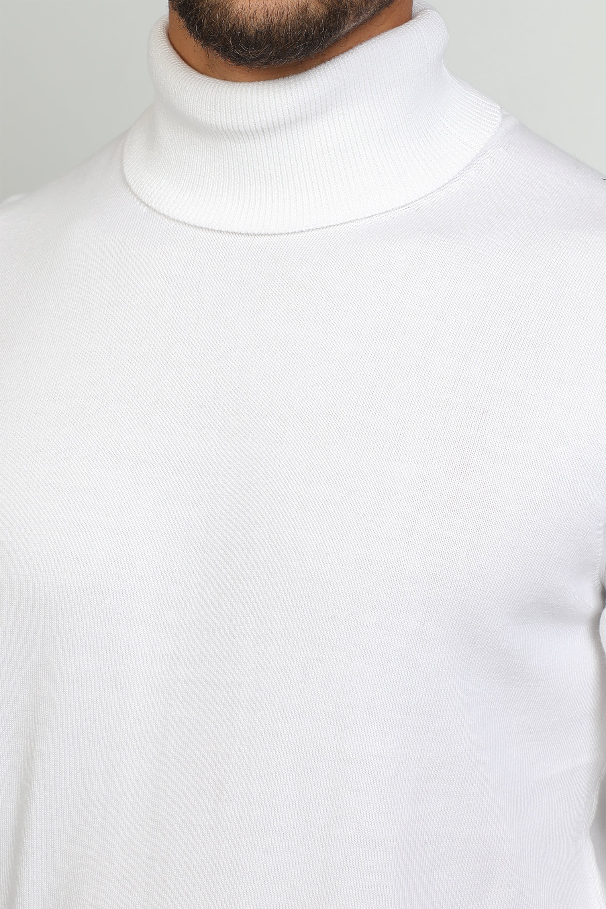 Men Basic Turtle Neck Folded Collar White Sweater