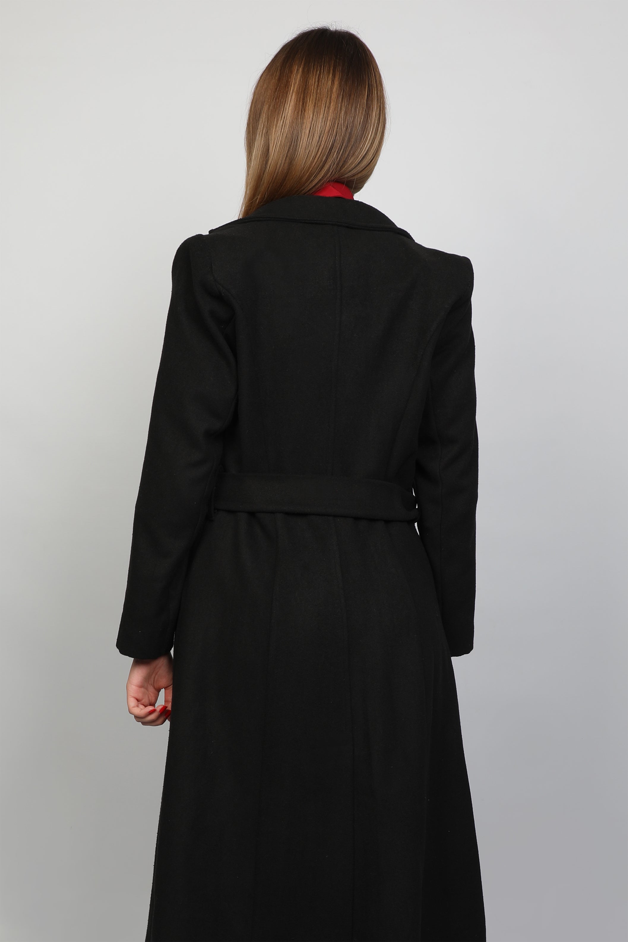 Women Belted Black coat