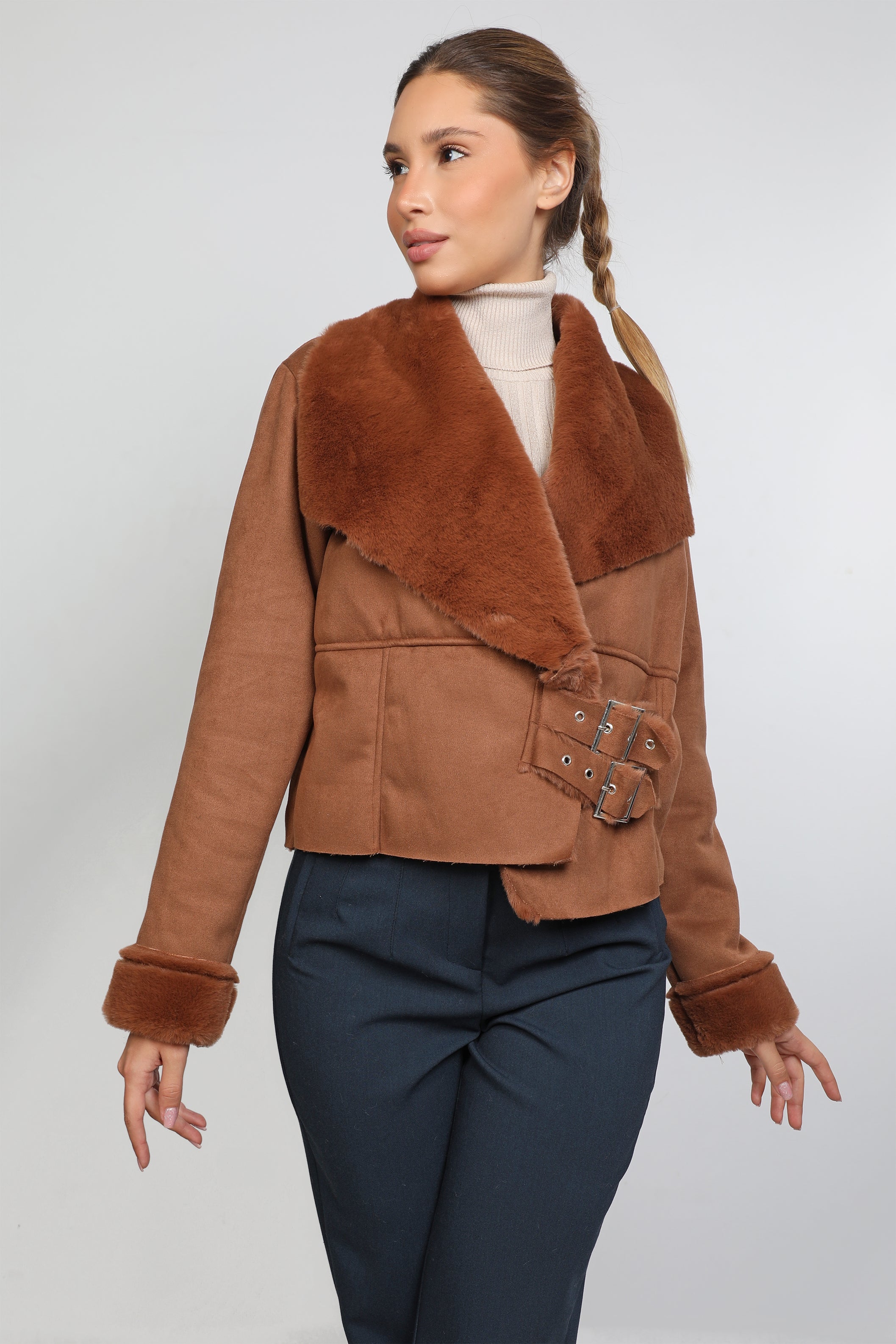 Women Brown Notched Collar Jacket