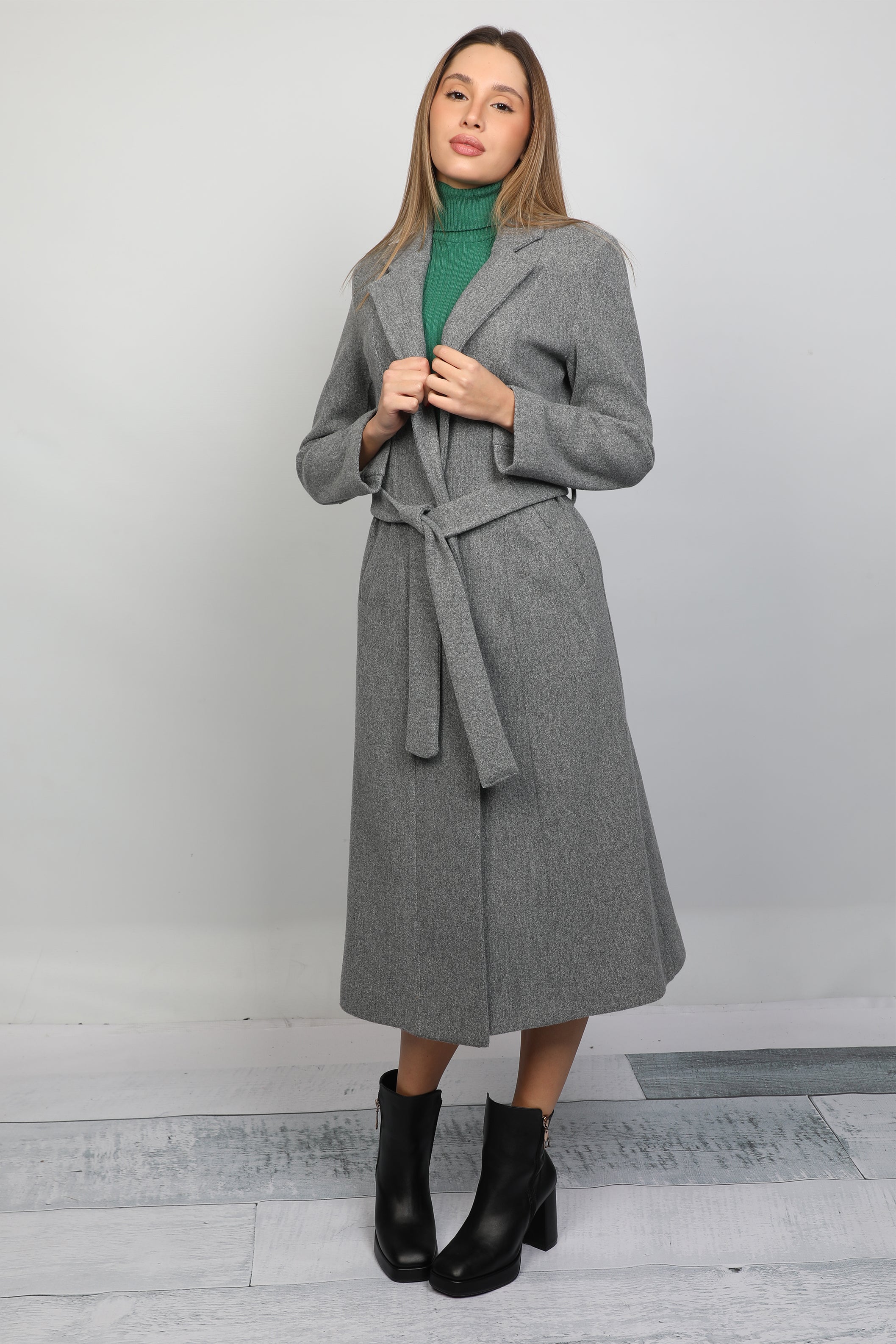 Women Belted Grey coat