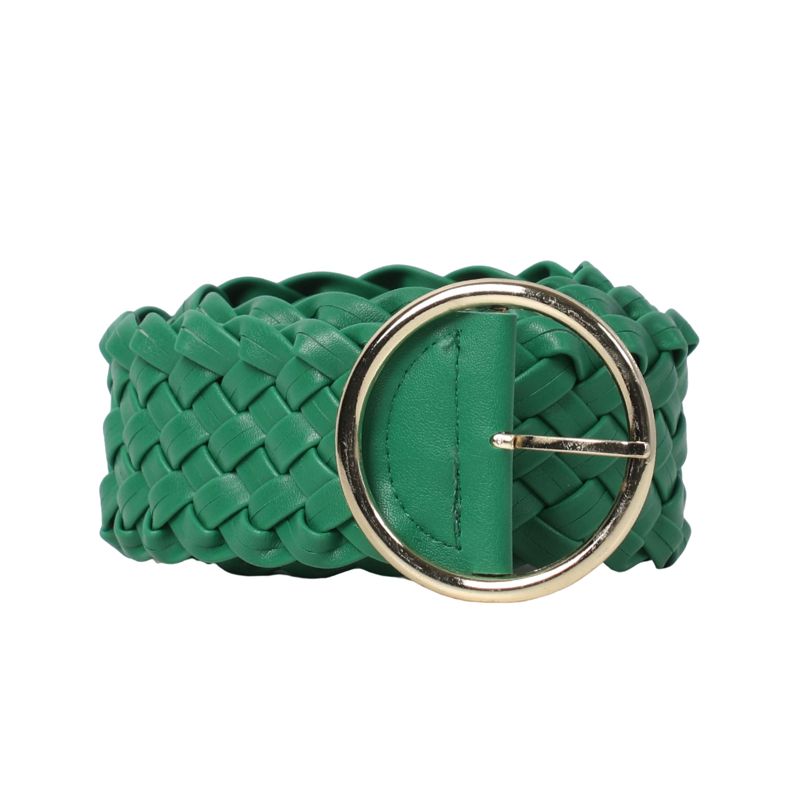 Women Green Leather Belt With Dreadlocks Design