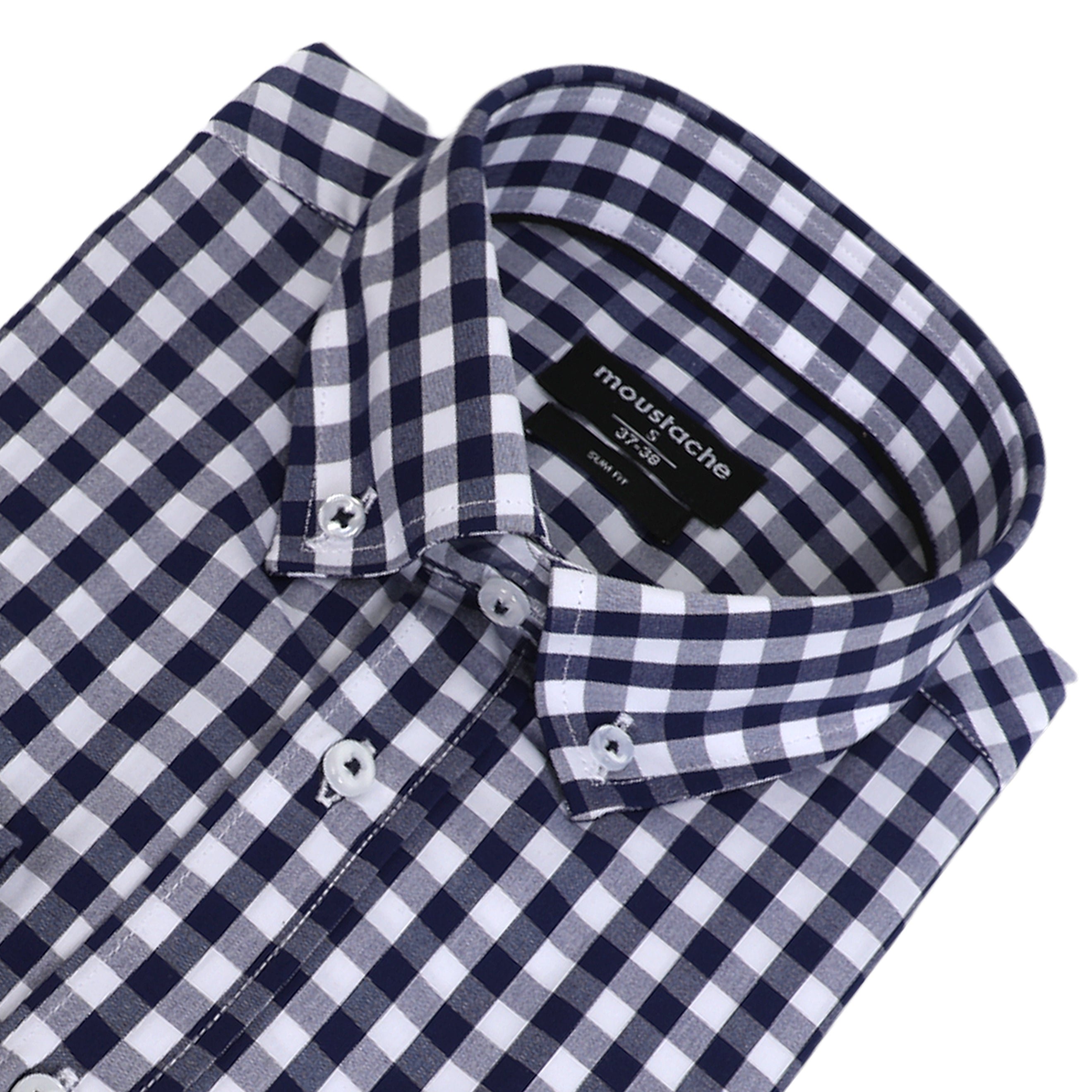 Moustache's Slim Fit Navy Patterned Casual Shirt