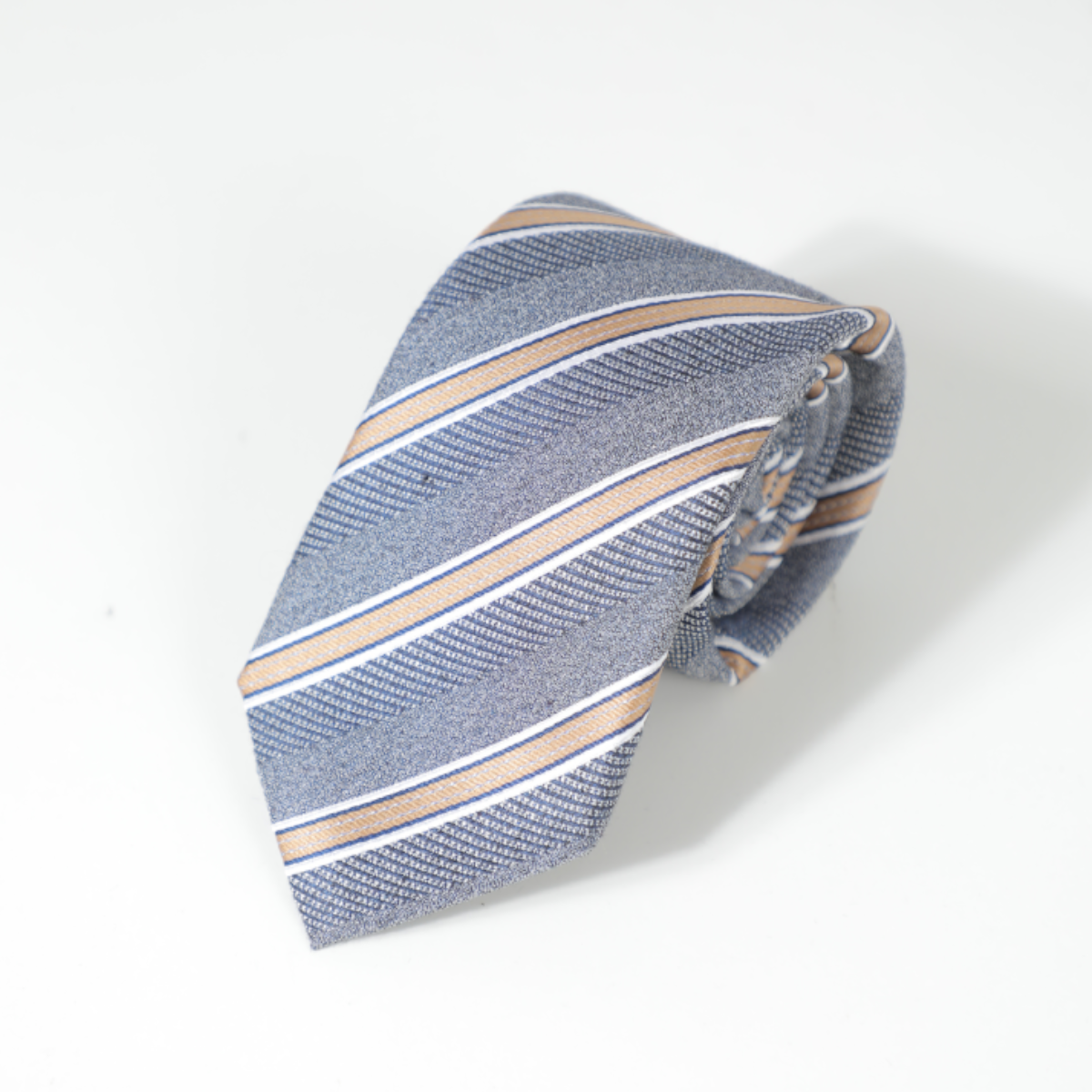 D's Damat Blue Tie With Beige Stripes
