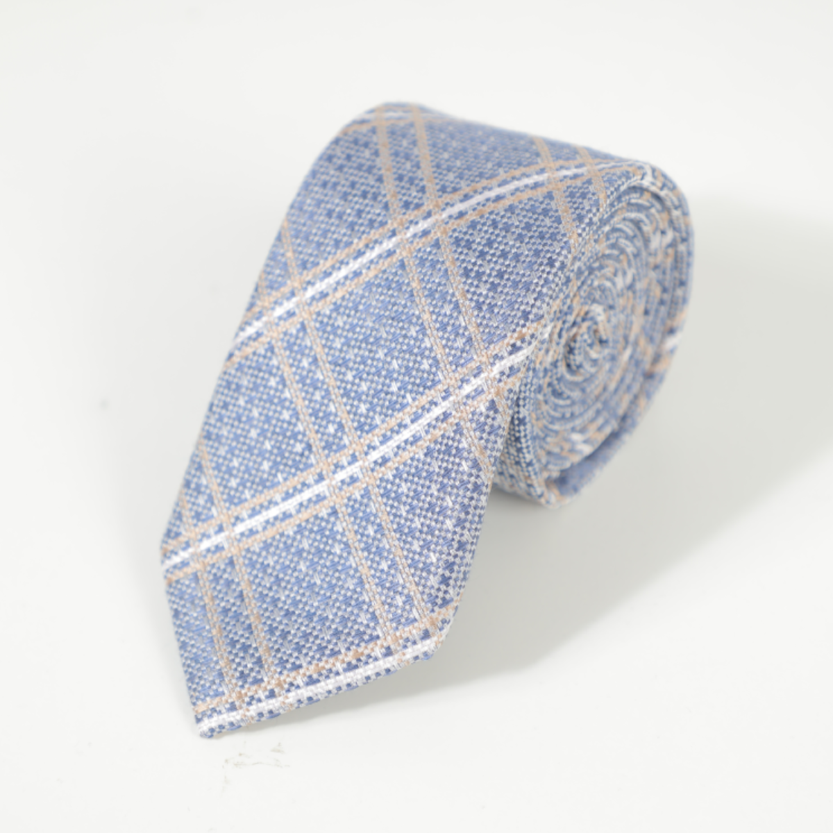 D's Damat Blue Tie With Beige And White Pattern