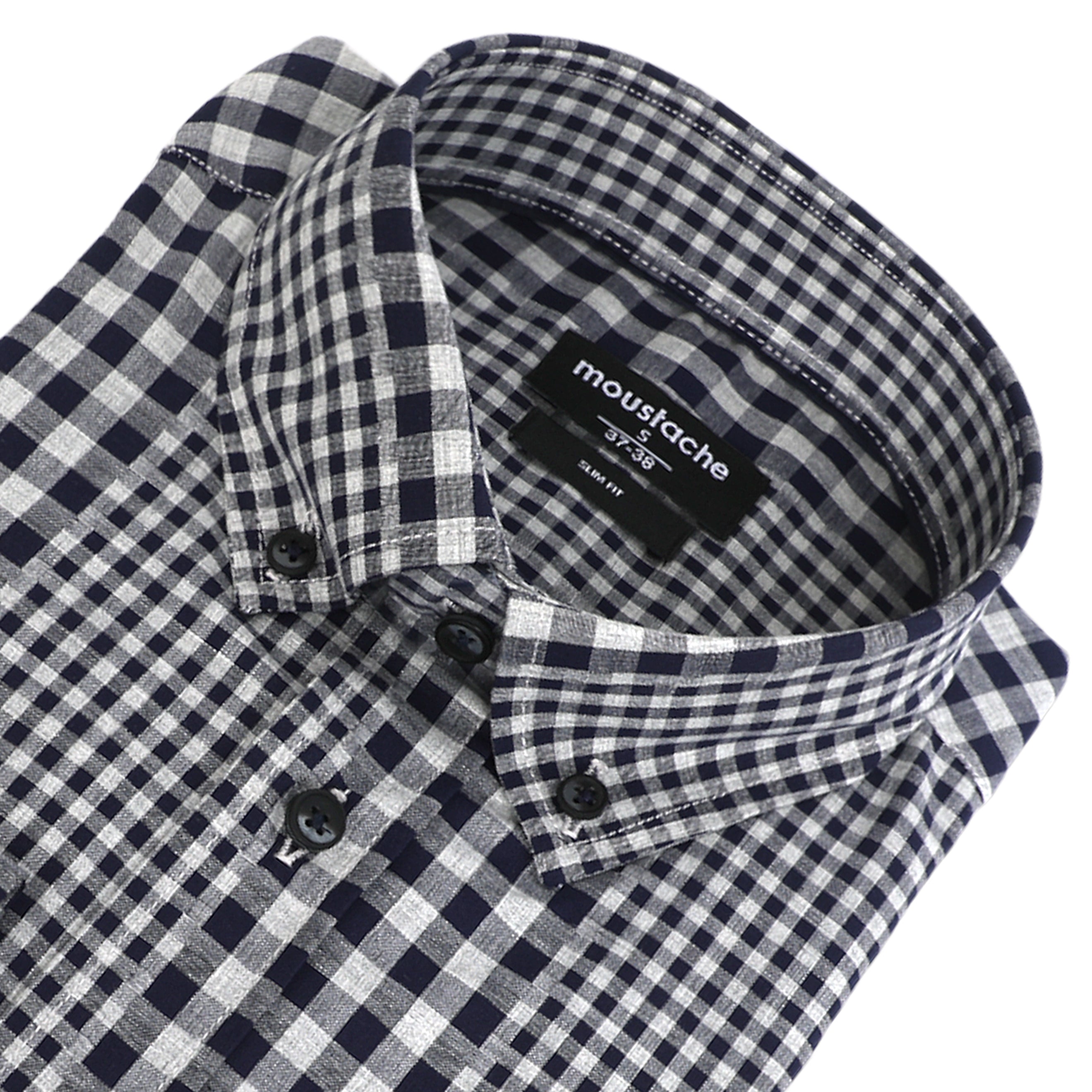 Moustache's Slim Fit Dark Navy Patterned Casual Shirt