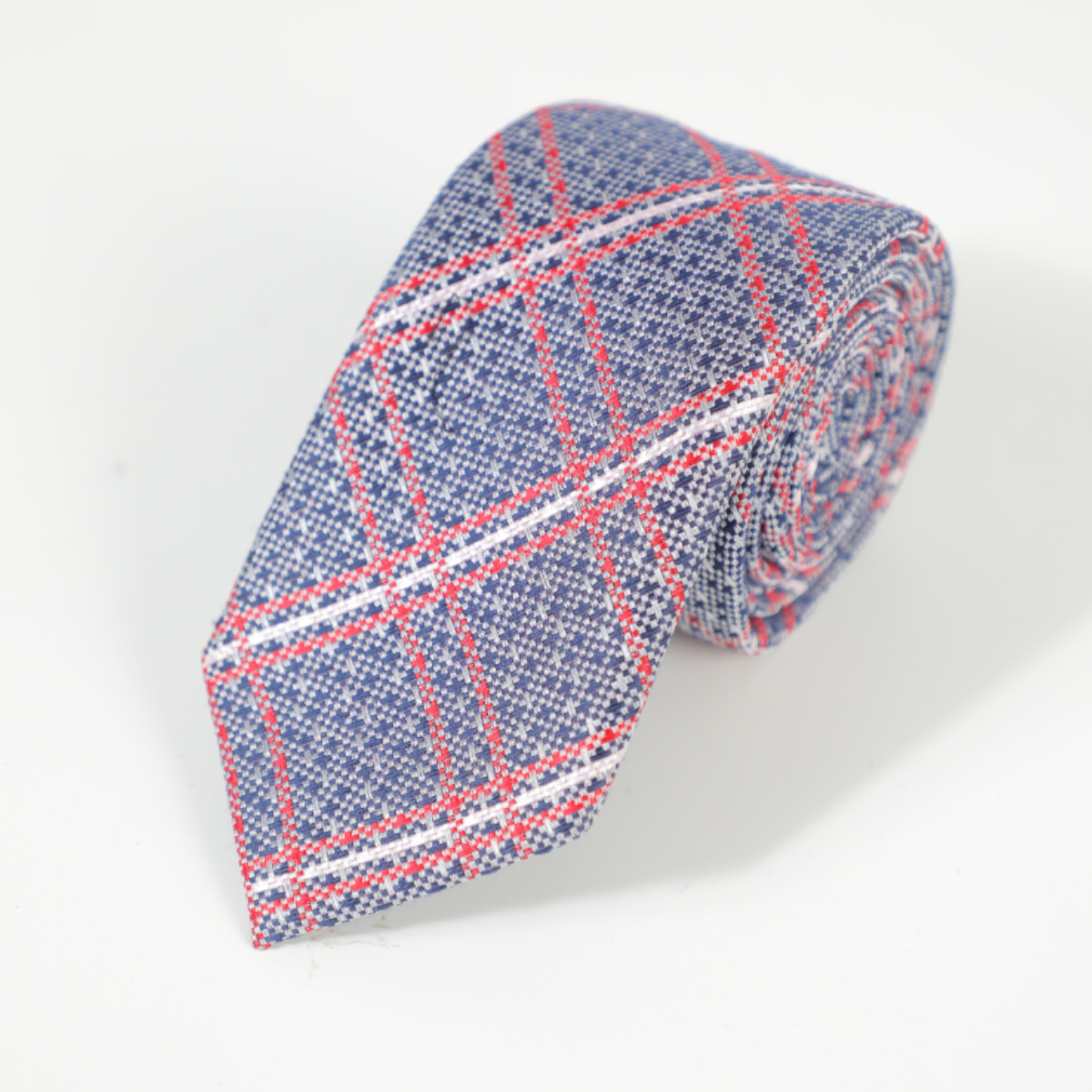 D's Damat Blue Tie With Red And White Pattern