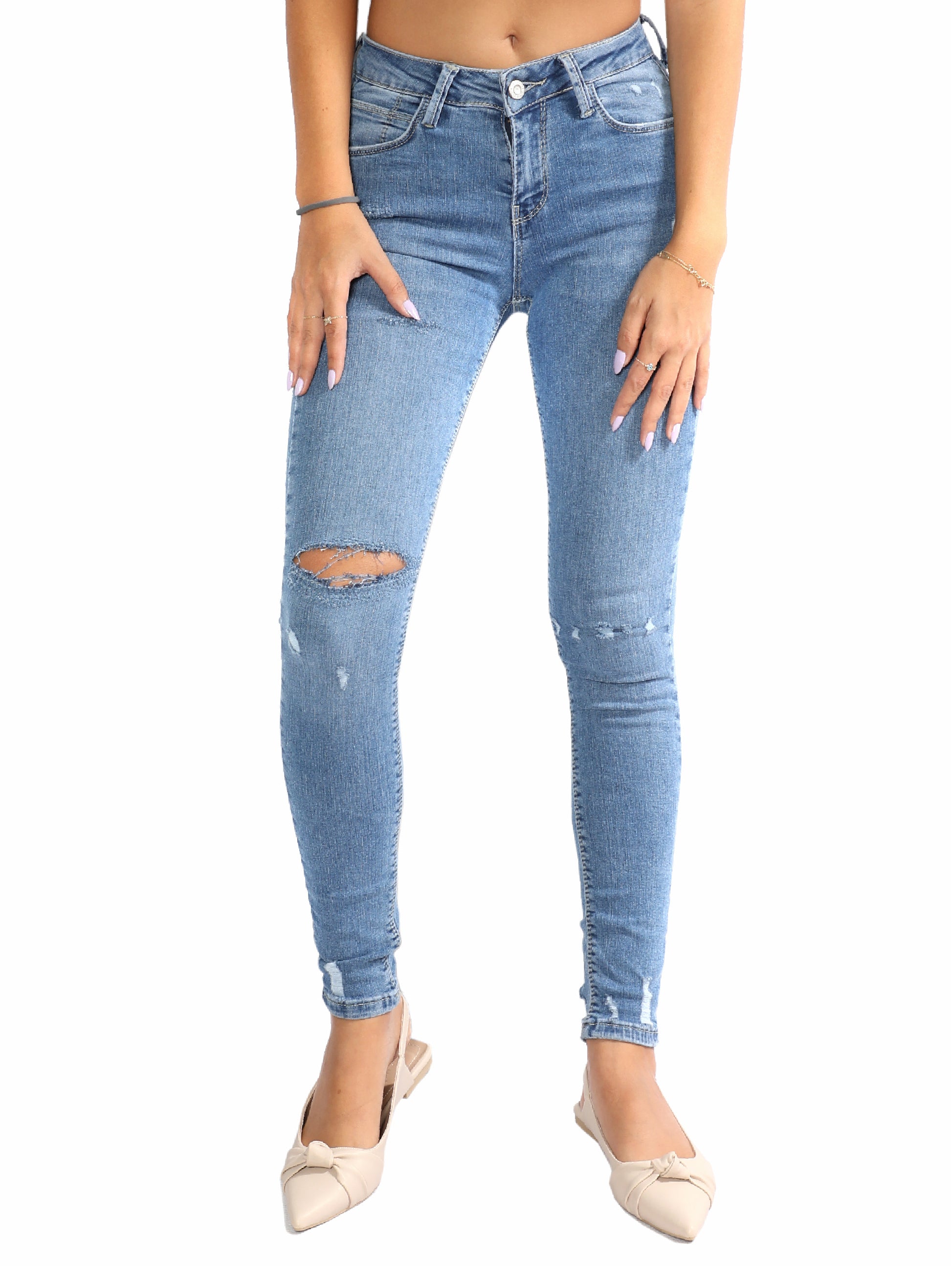 Women Denim Jeans With Unique Ripped Design