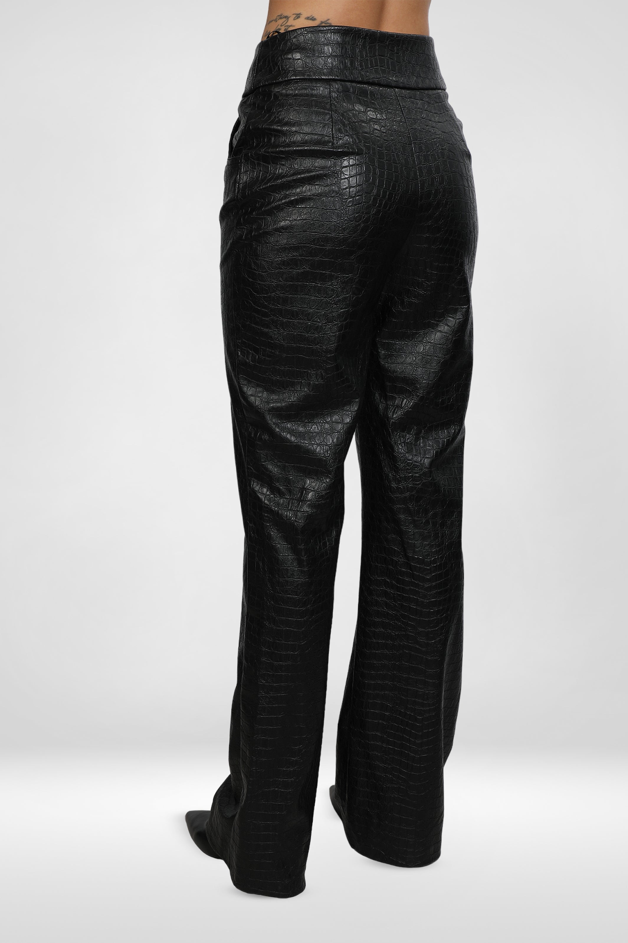 Women Black Leather Patterned Pants