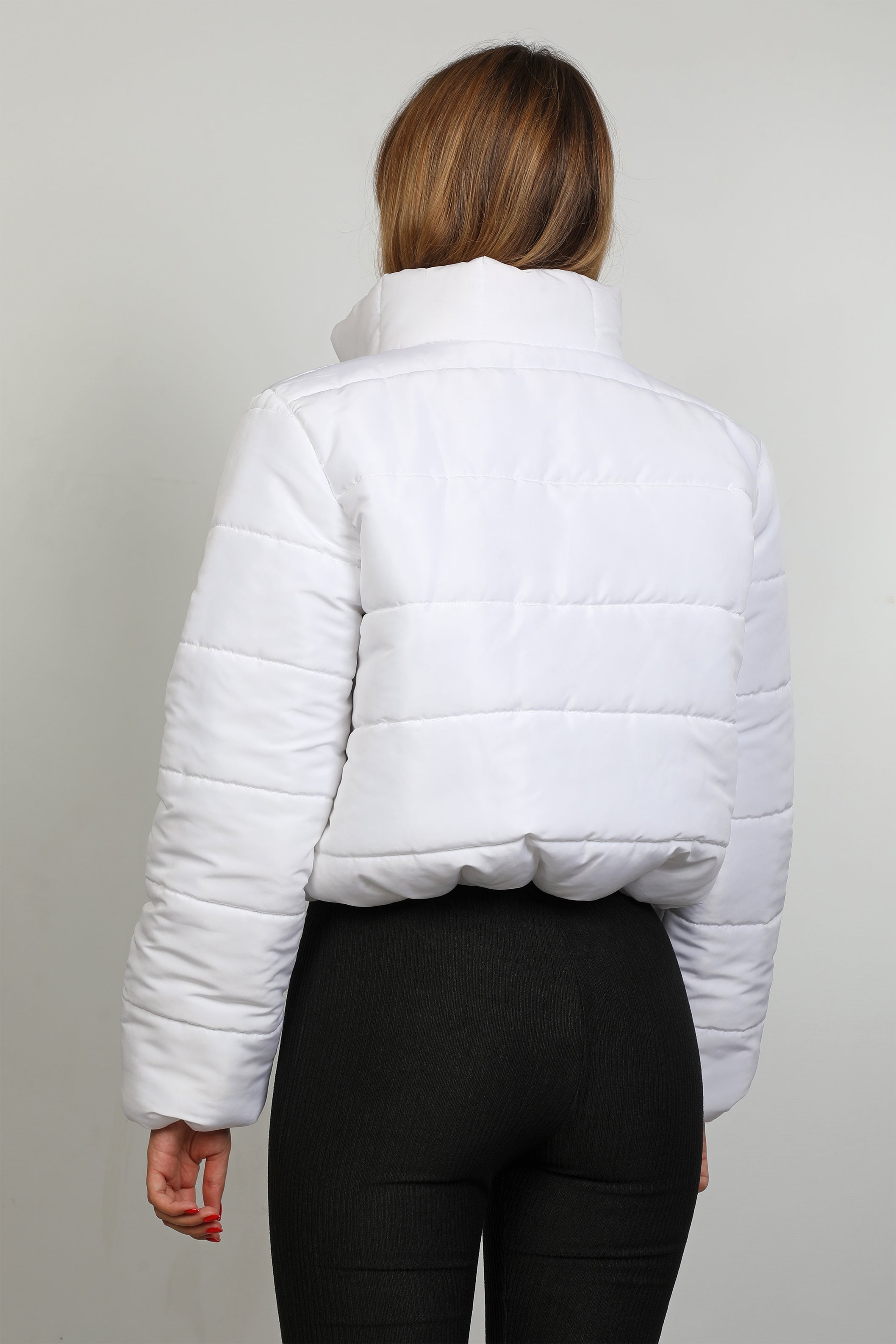 Women Up-Collar White Puffer Jacket