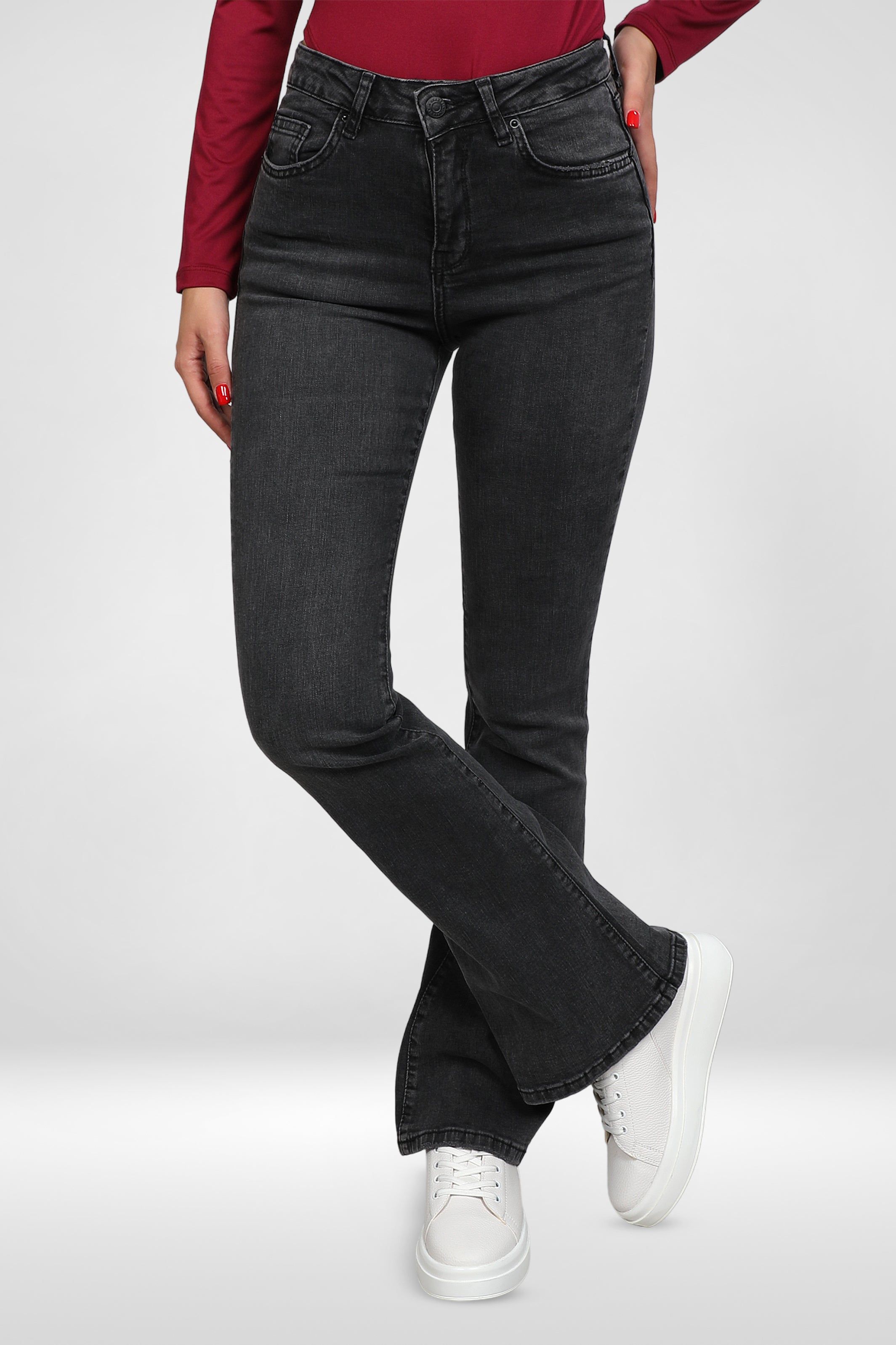 Women Wide Leg Dark Grey Jeans
