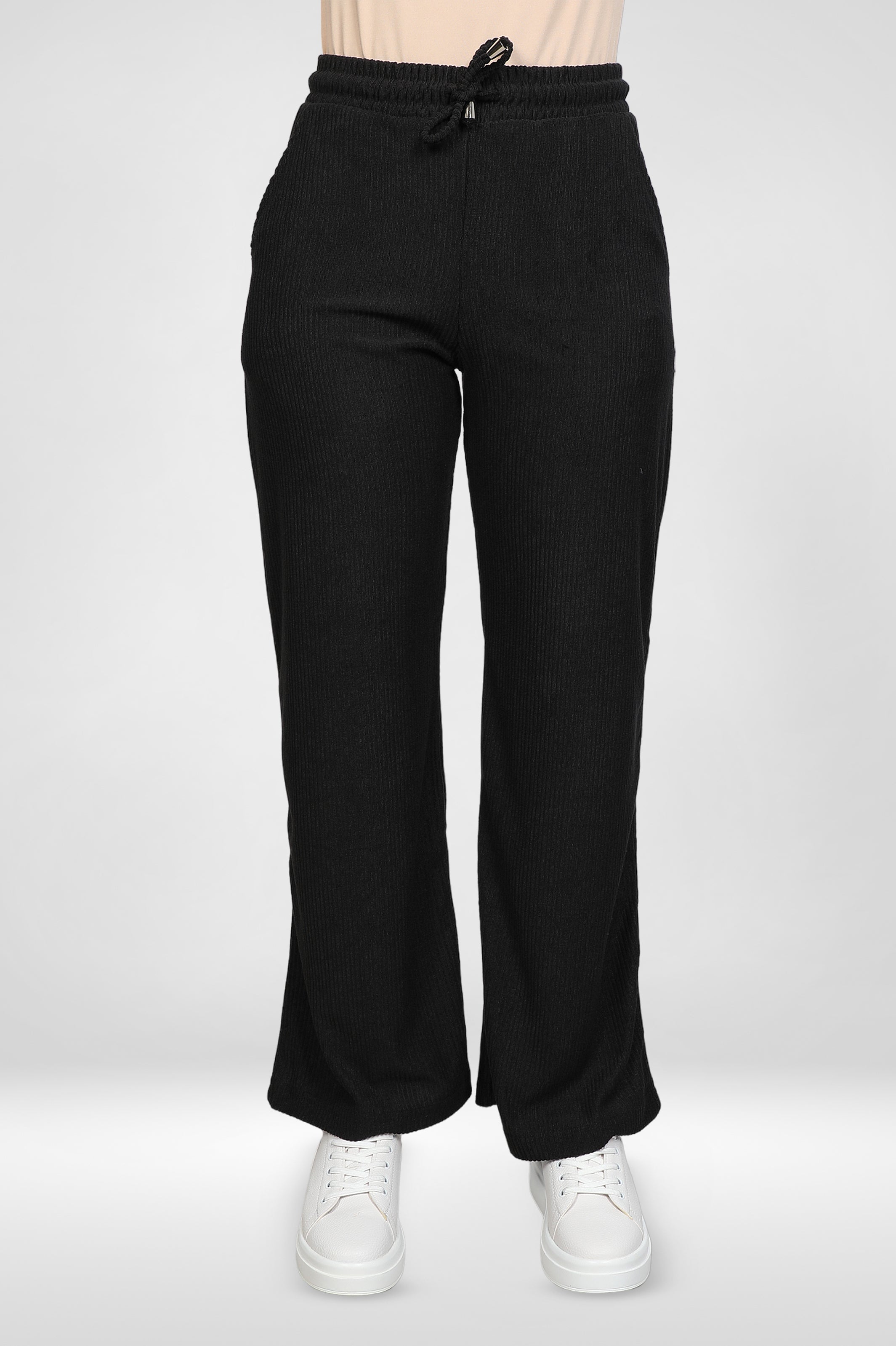 Women Lined Patterned Black Pants