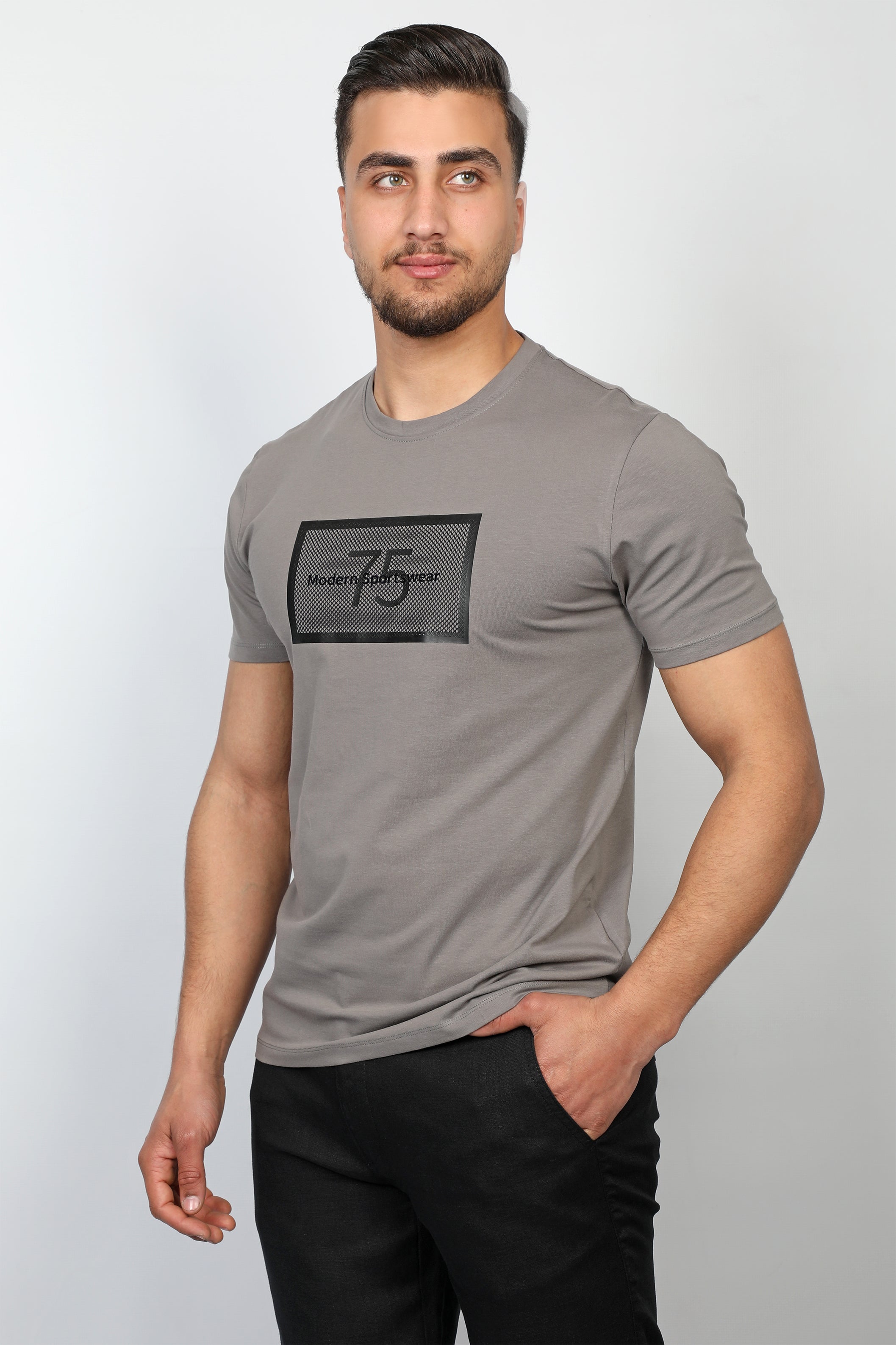 Men Light Grey T-shirt Front Number Designed