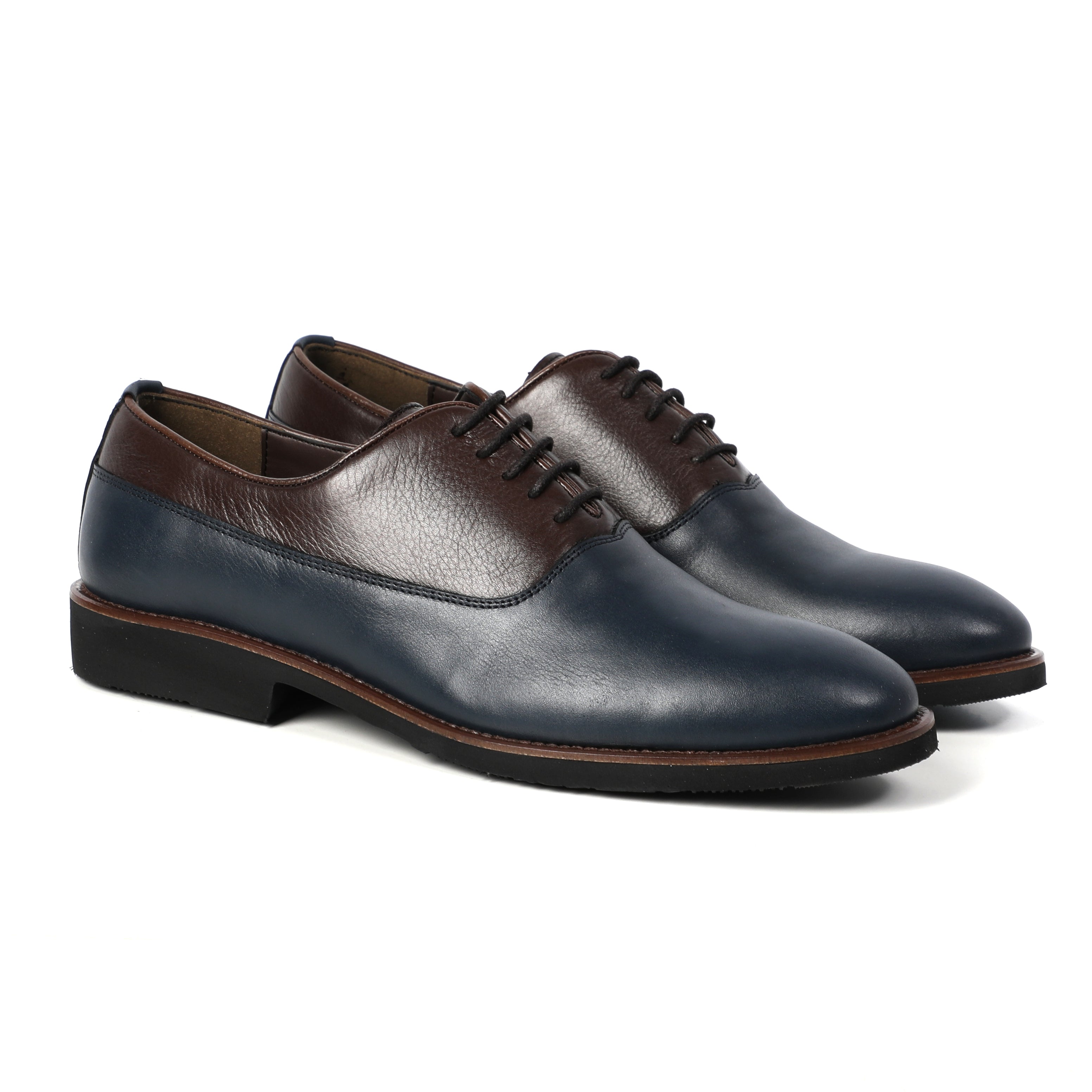 Men Navy-Brown Designed Classic Shoes