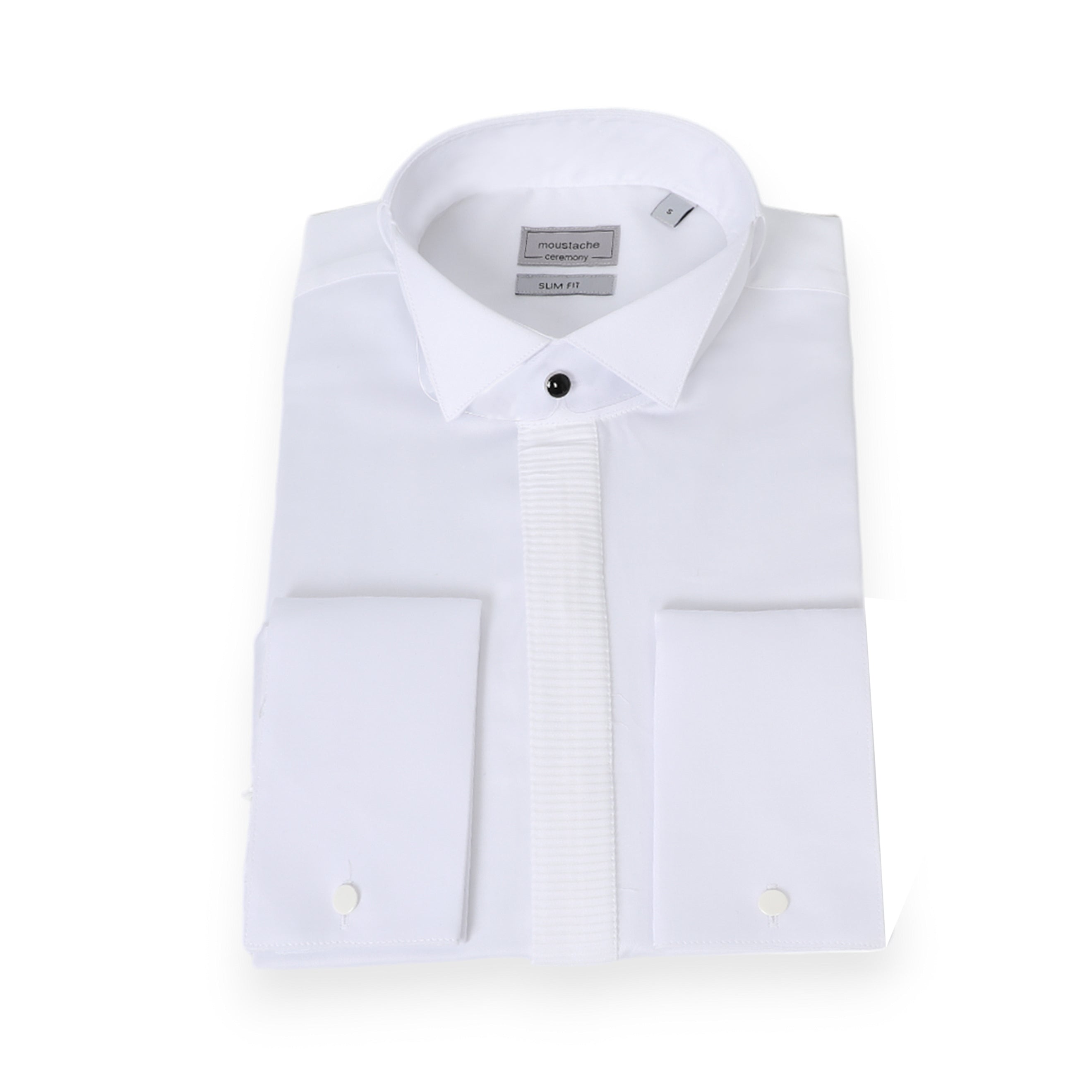 White Tuxedo Shirt Slim Fit With One Black Button