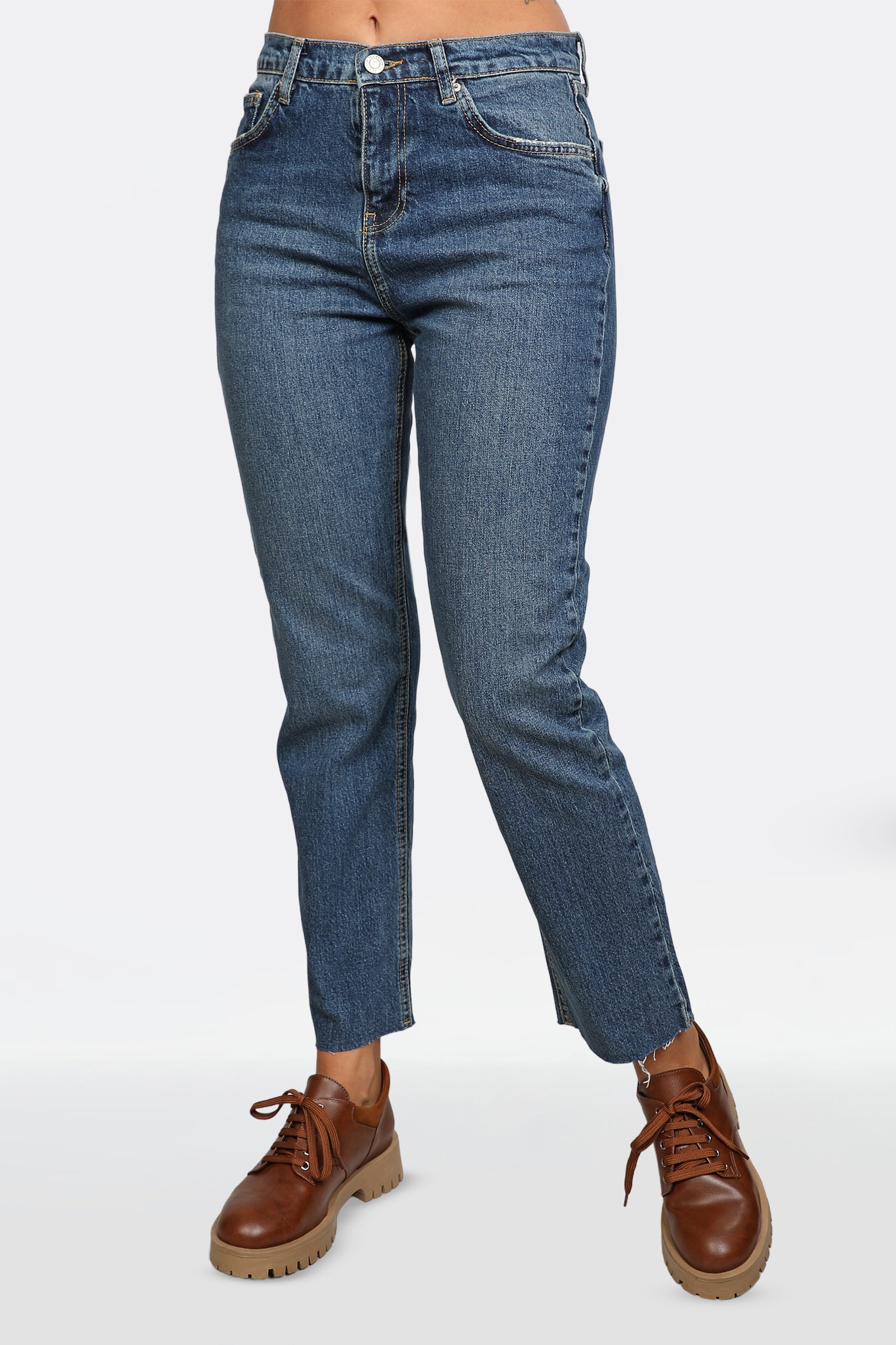 Women Mom-Fit Navy Jeans