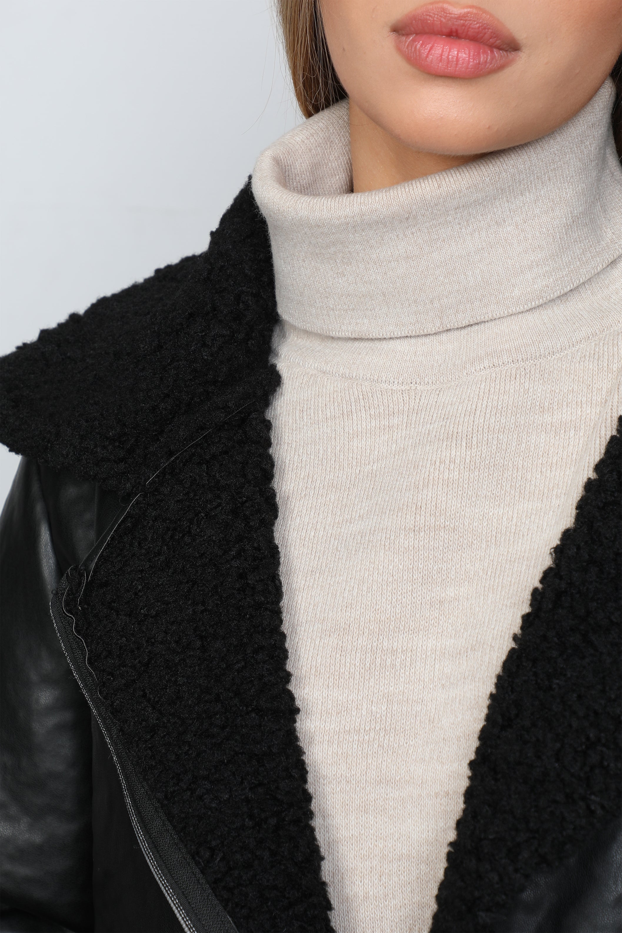 Women Inner Wool Layer Leather Black Jacket