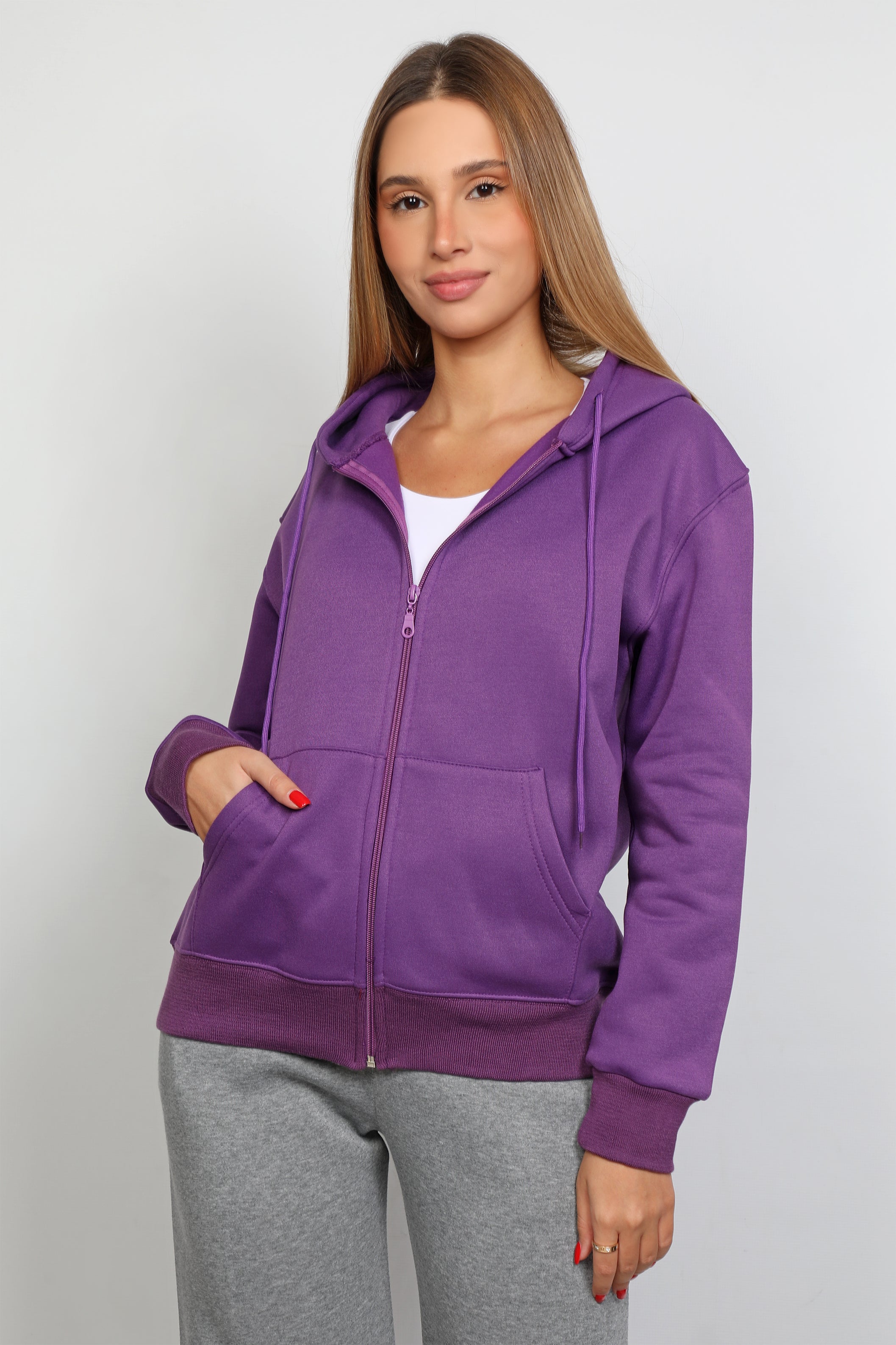 Women Purple Zipped Hoodie