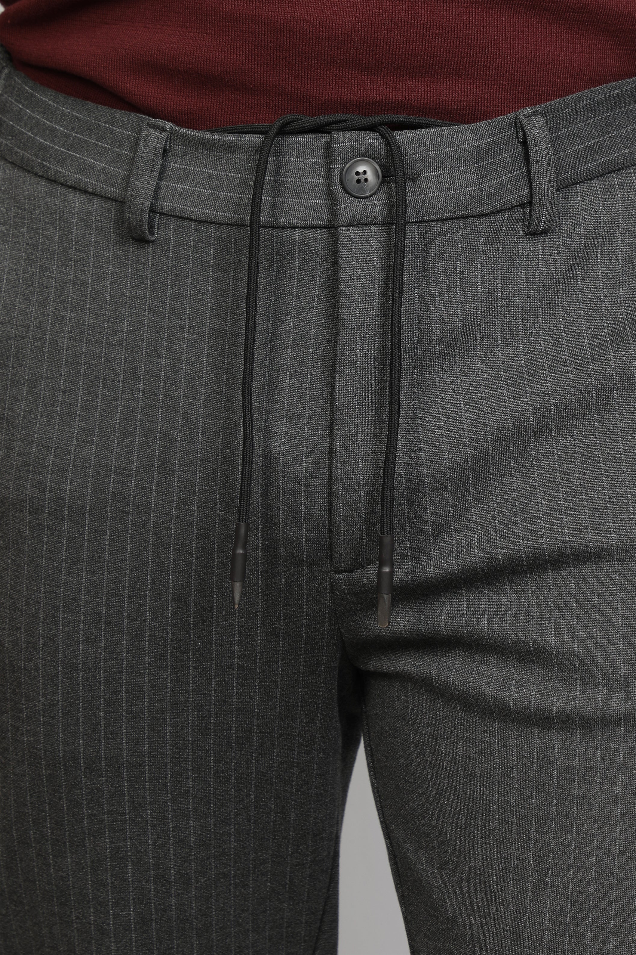 Men Dark Grey Classic Stripped Pants