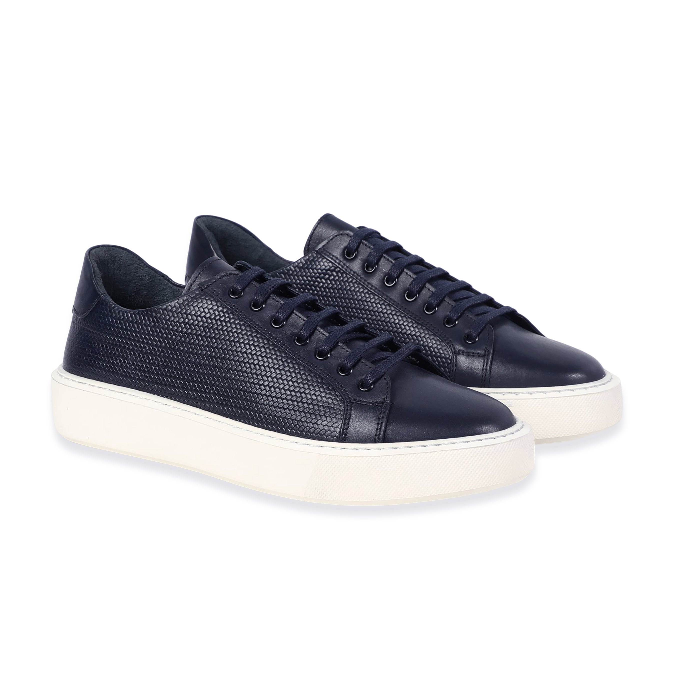 Men Dark Navy Crafted Leather Casual Shoes