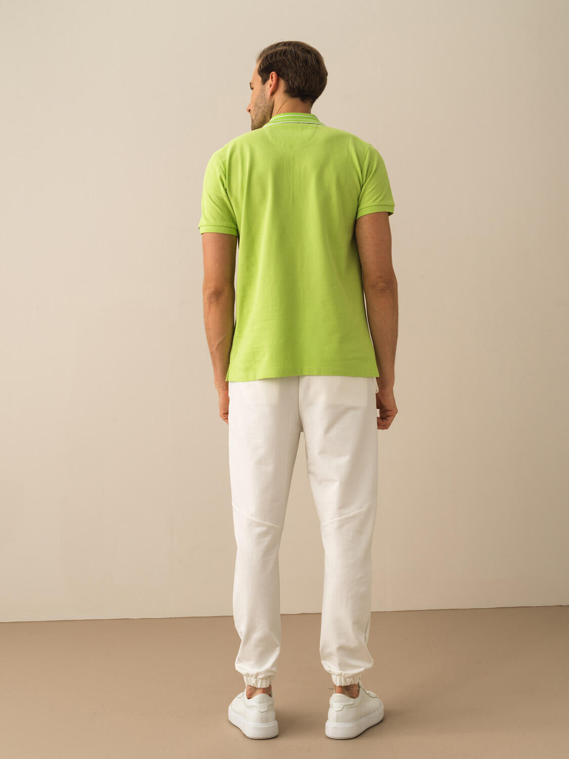 Men Half-Zipped Polo In Green And White