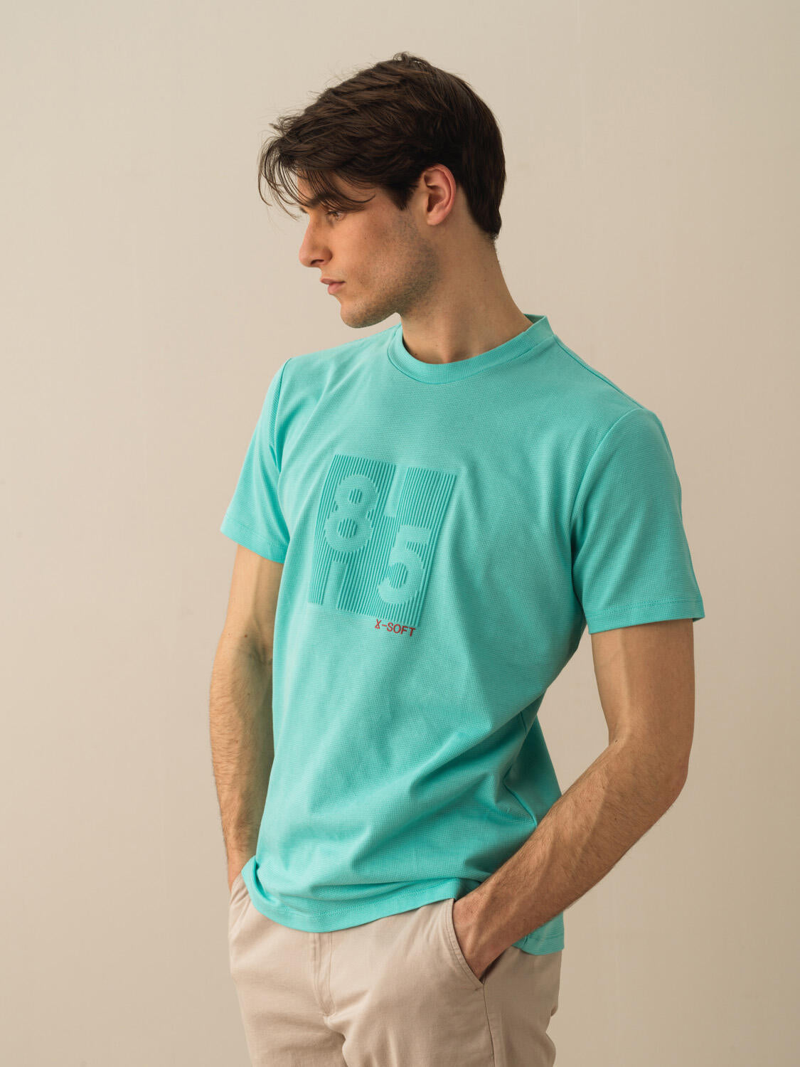 Men Turquoise Reflective T-shirt With Unique Design