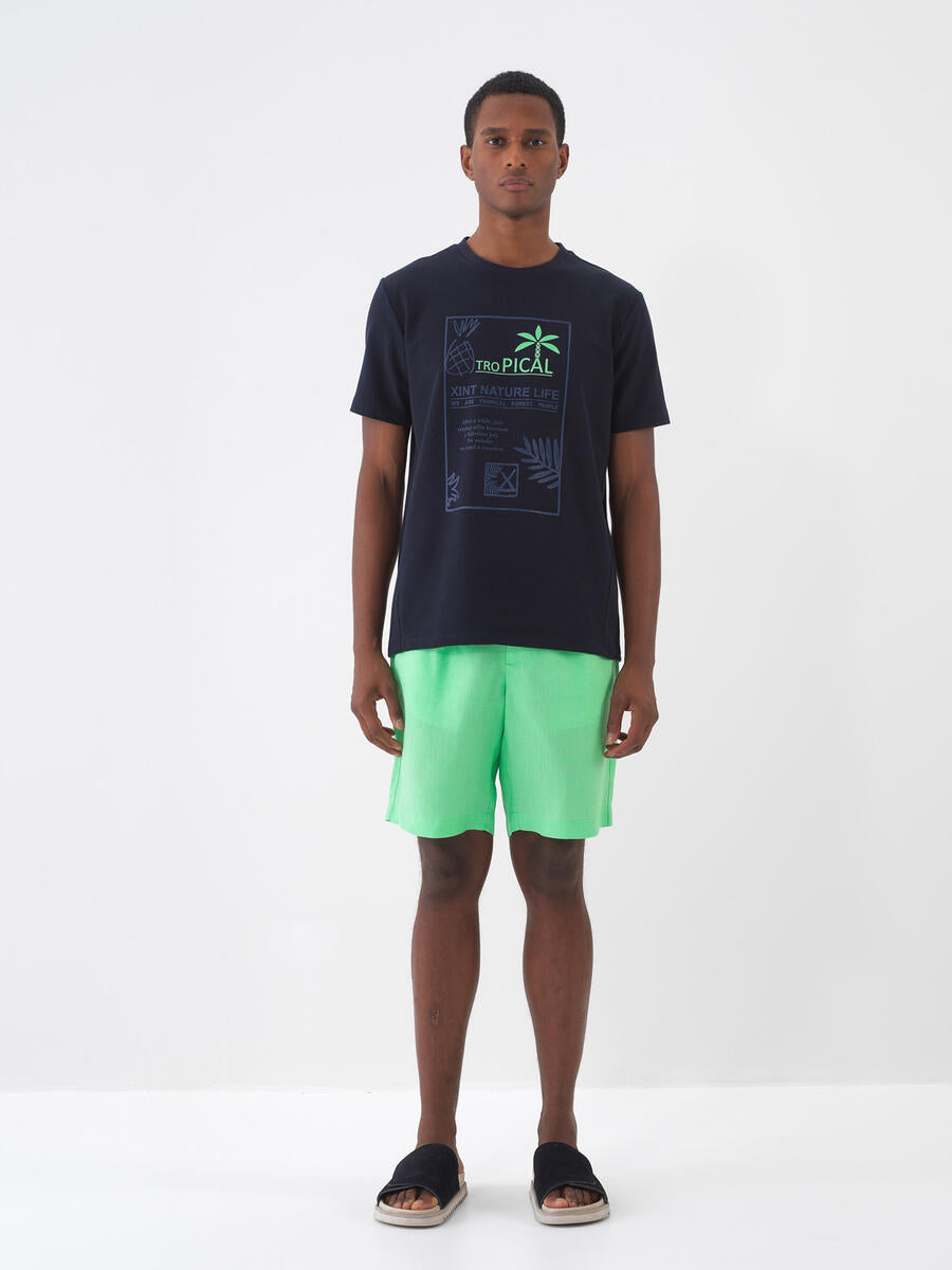 Xint Cotton Tropical Design Navy T-shirt