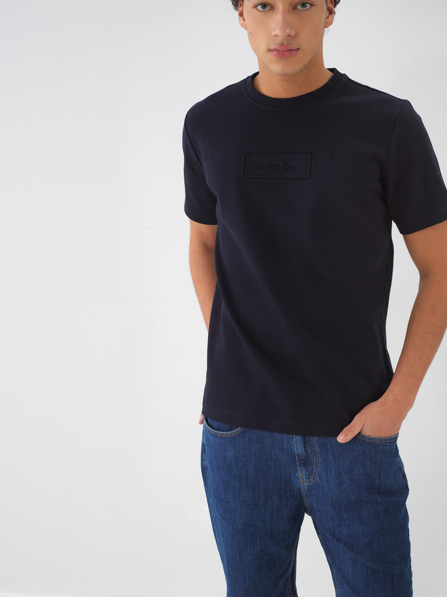Xint Regular Fit Cotton Printed Navy T-shirt