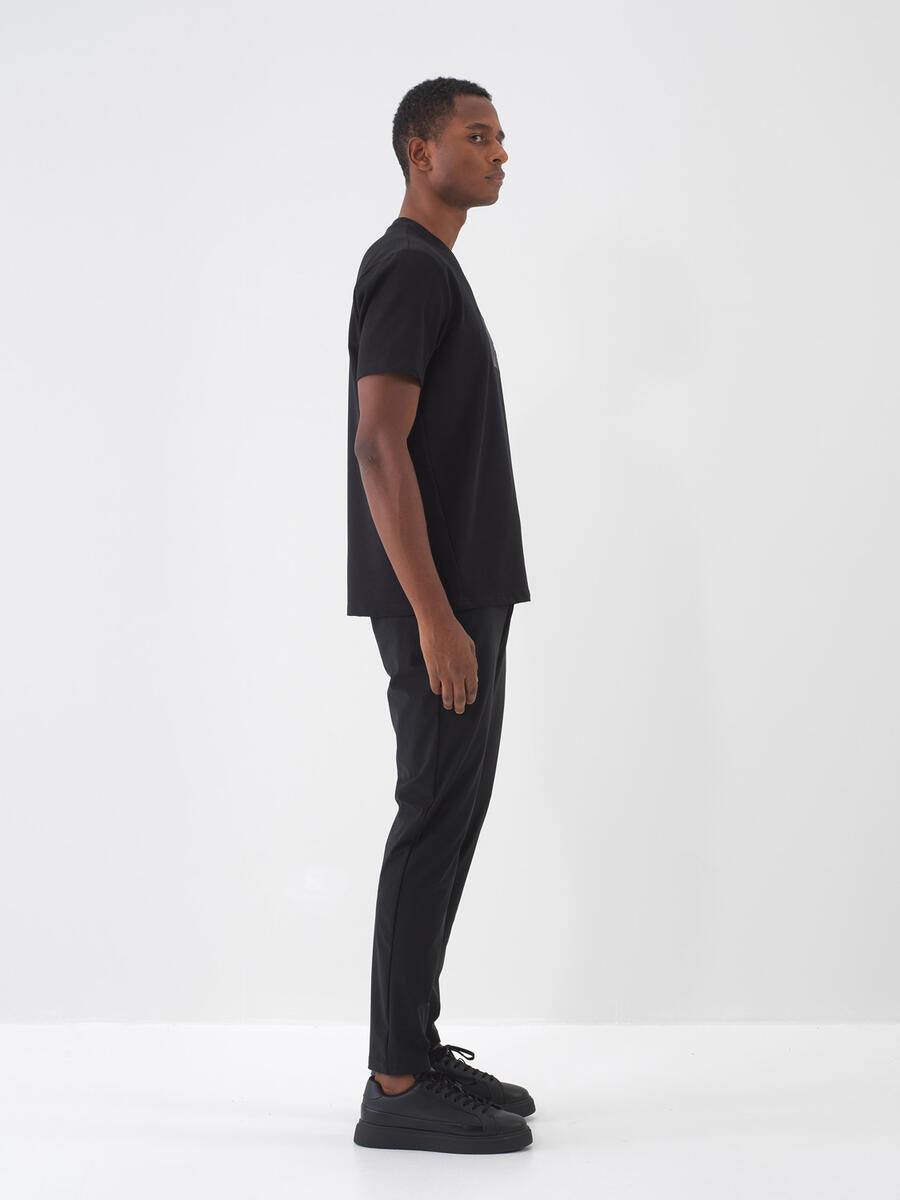 Xint Regular Fit Embroidered Black T-shirt