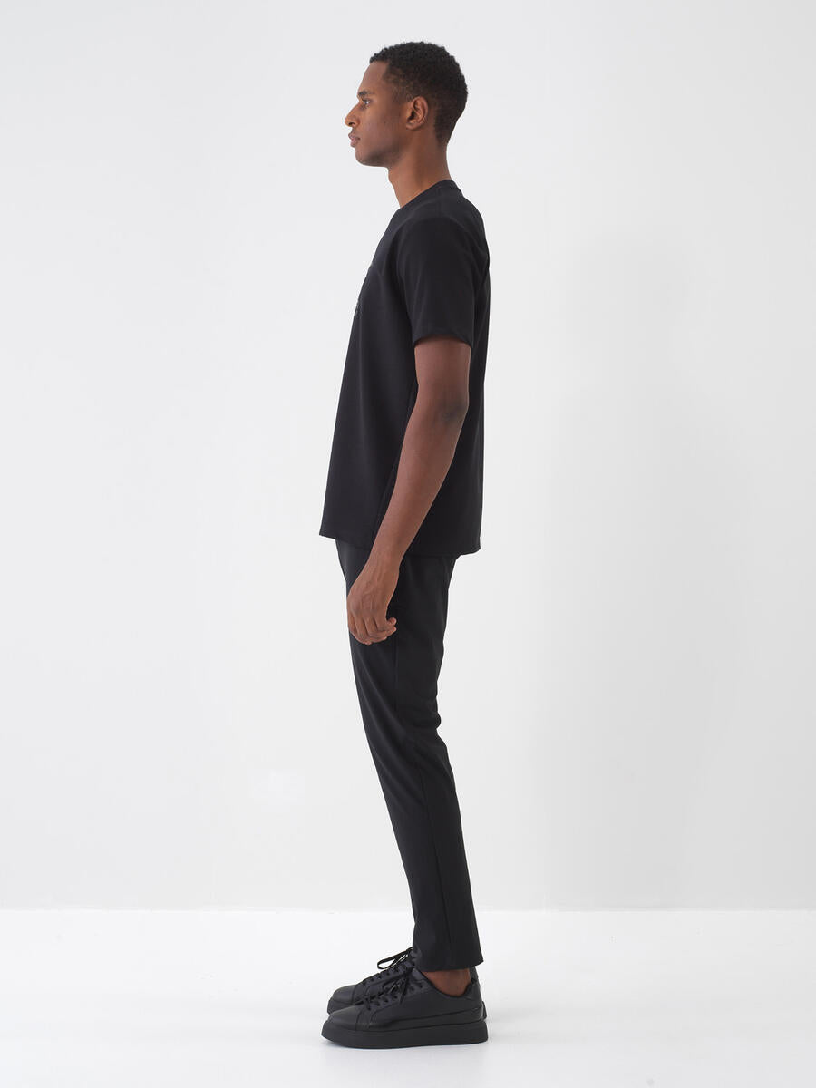 Xint Regular Fit Embroidered Black T-shirt
