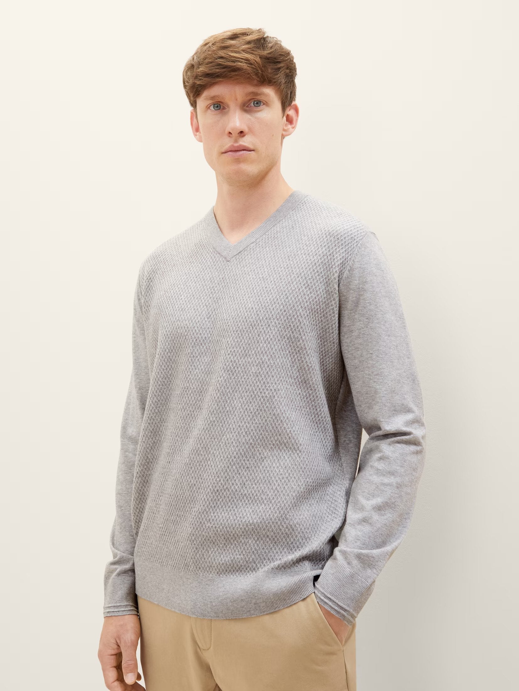 Tom Tailor Grey Knitted V-Neck Sweater