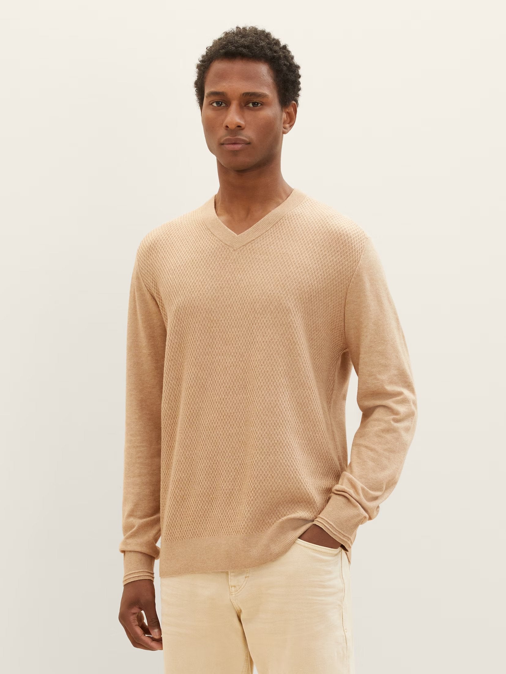 Tom Tailor Brown Knitted V-Neck Sweater