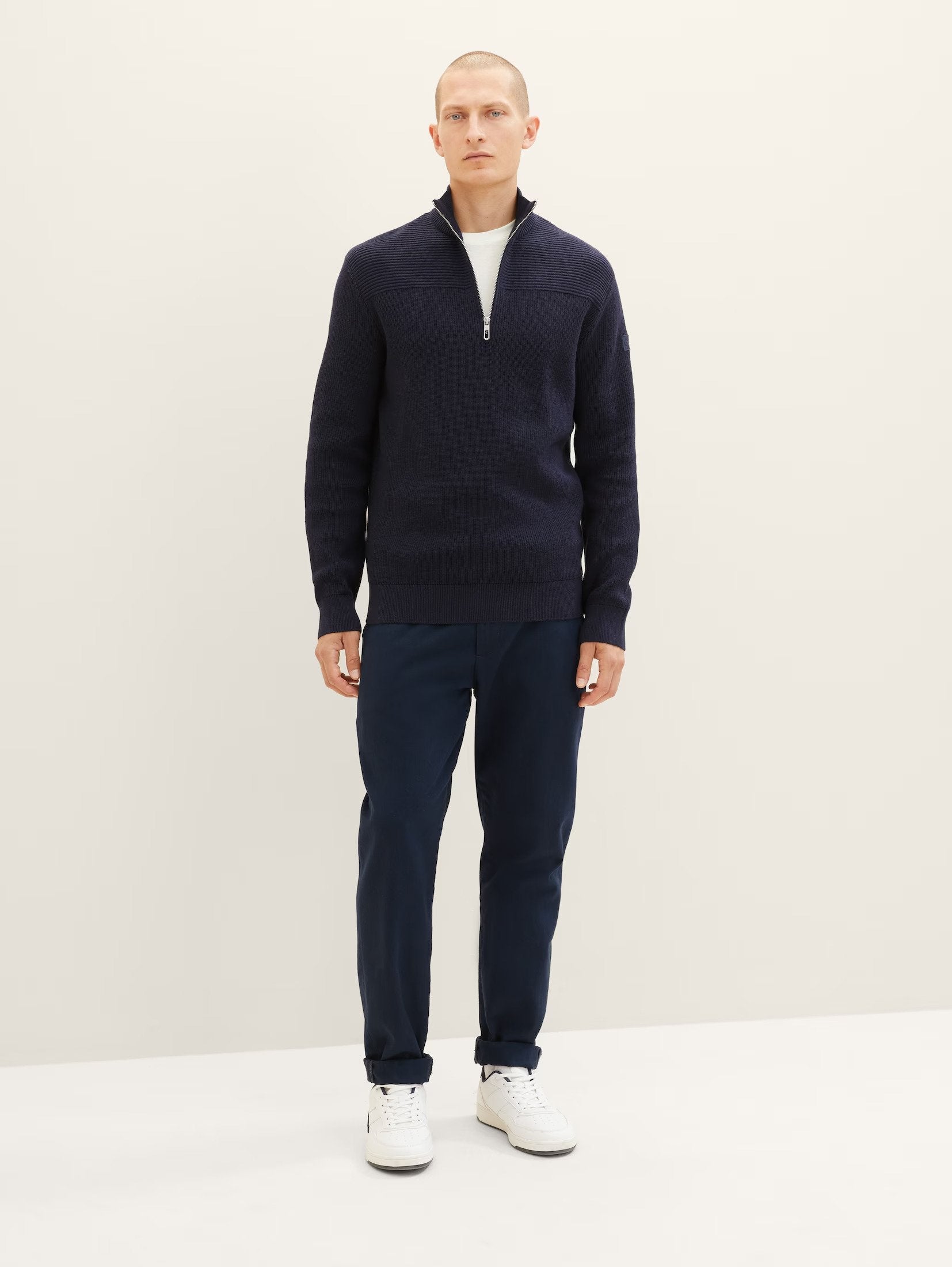 Tom Tailor Troyer Collar Knitted Navy Sweater