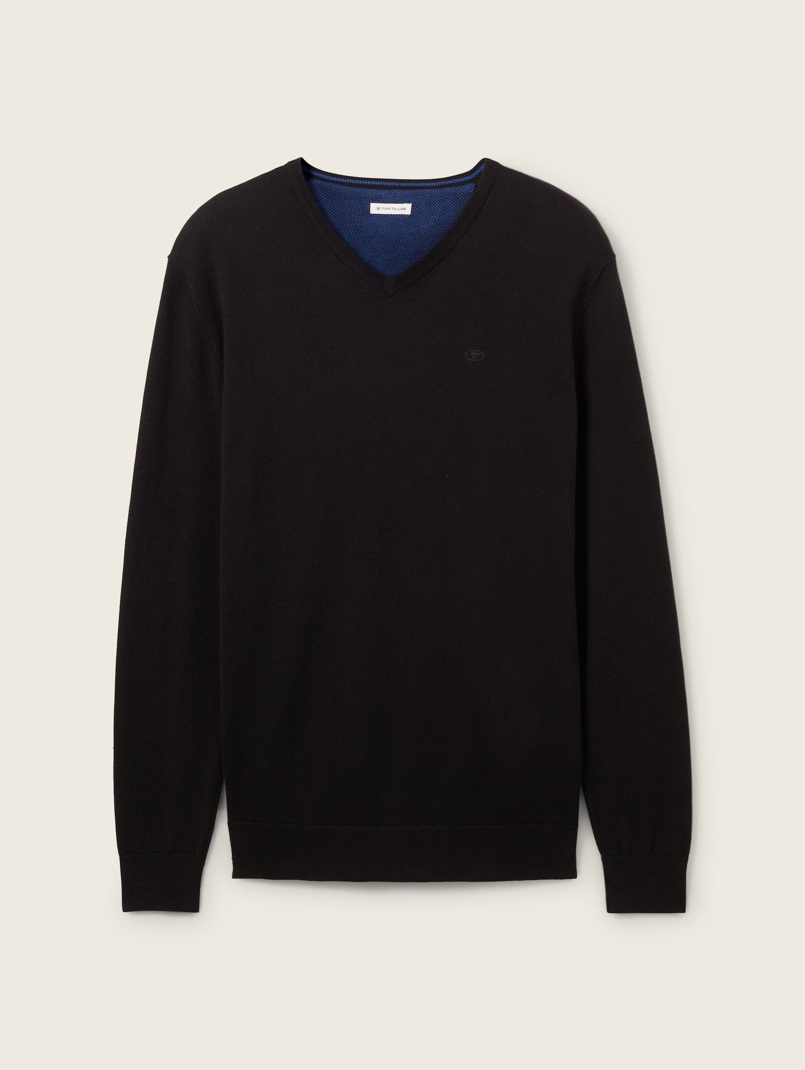 Tom Tailor Basic Knitted V-Neck Black Sweater