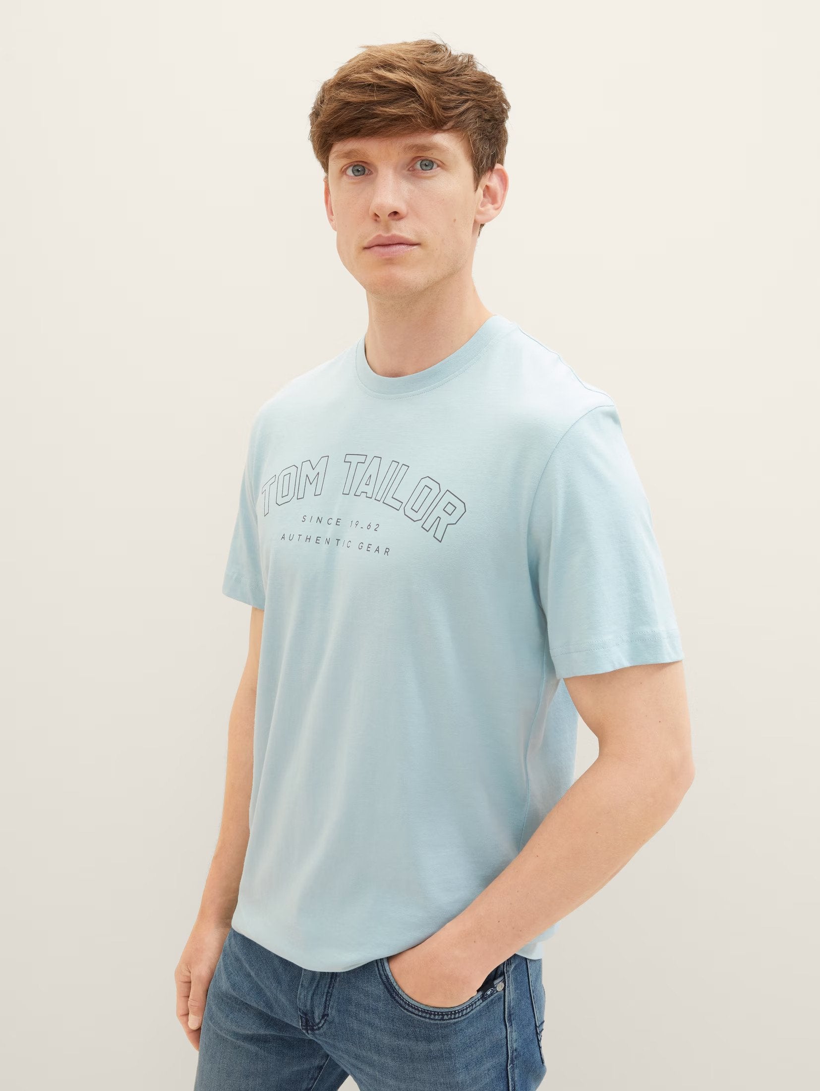 Tom Tailor Logo Printed Light Blue T shirt