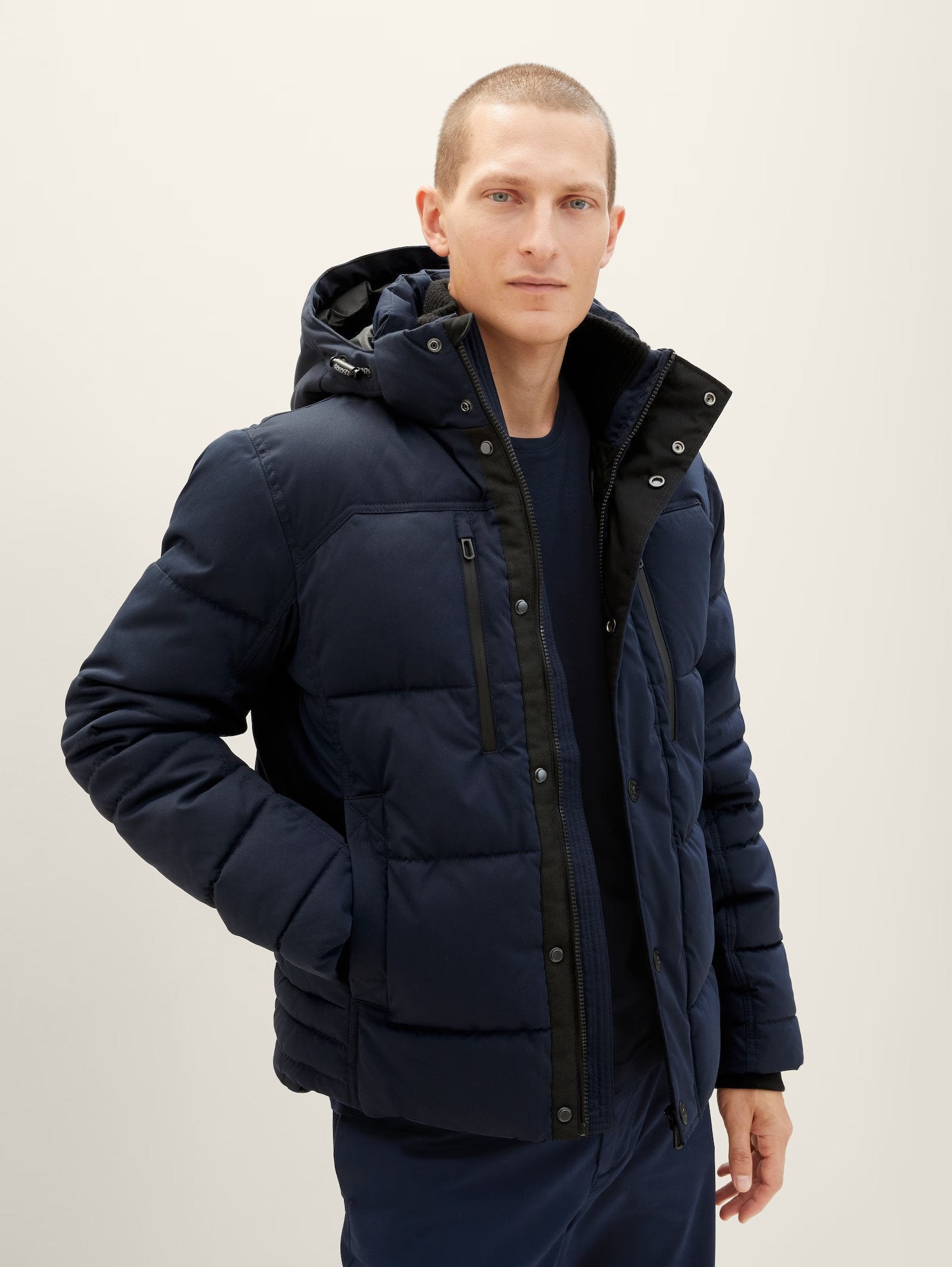 Tom Tailor Navy Puffer Jacket with Detachable Hoodie