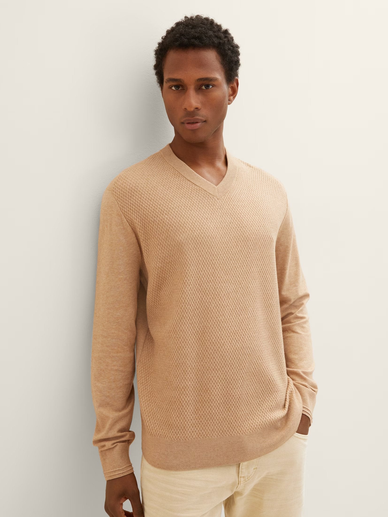 Tom Tailor Brown Knitted V-Neck Sweater